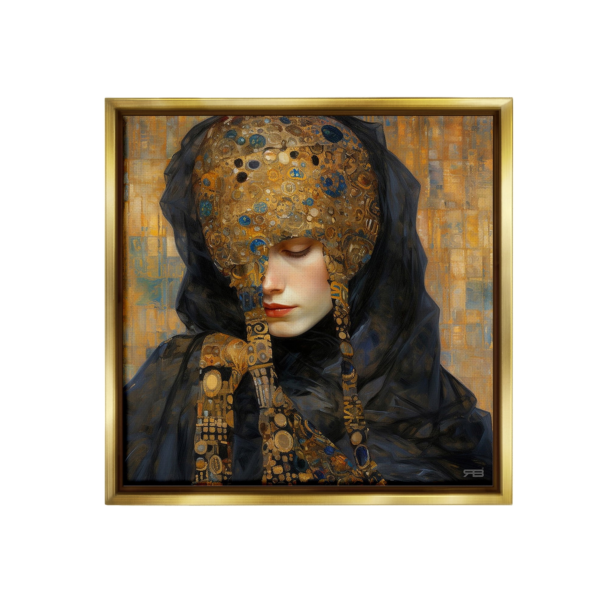 Stupell Industries Geometric Patterned Portrait Abstract Painting Gold Floater Framed Canvas Art Print Wall Art, 25 x 25