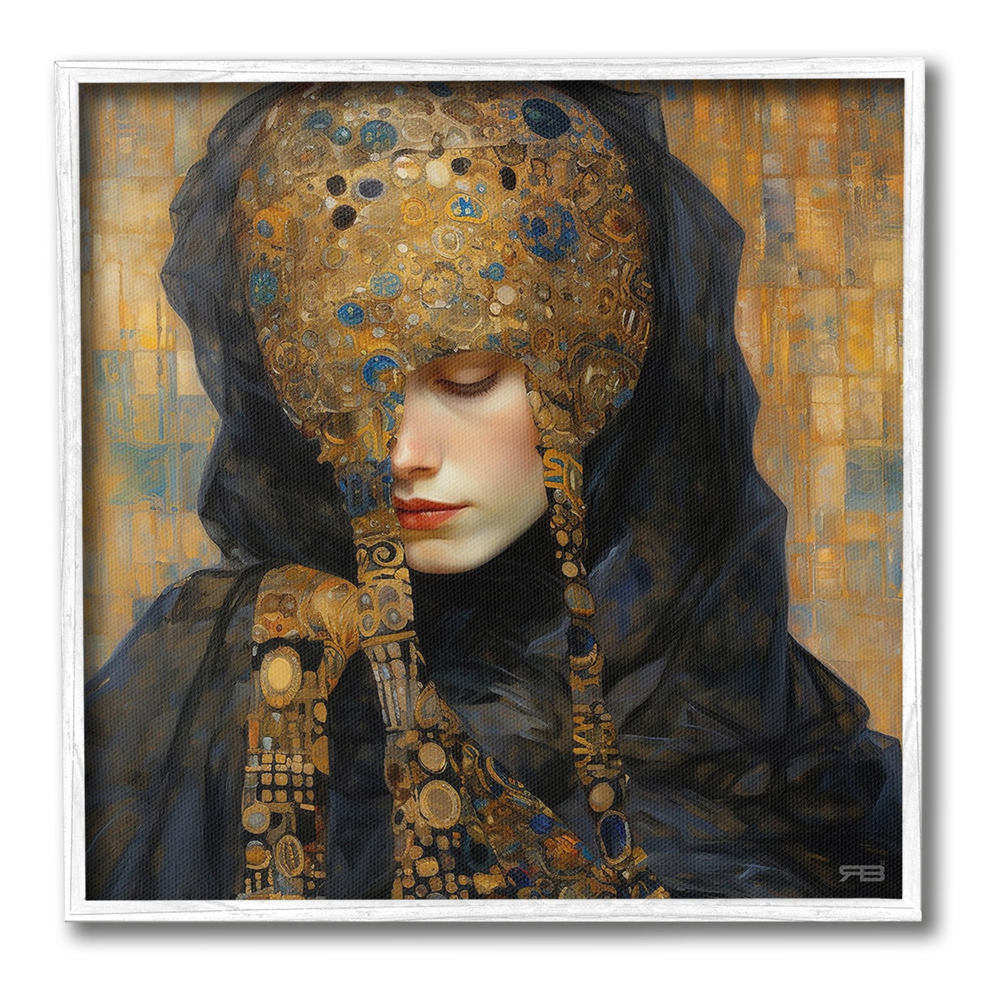 Stupell Industries Geometric Patterned Portrait Abstract Painting White Framed Art Print Wall Art, 17 x 17