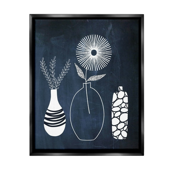 Stupell Industries Geometric Plant Doodles Botanical & Floral Painting Black Floater Framed Canvas Art Print Wall Art, 17 x 21