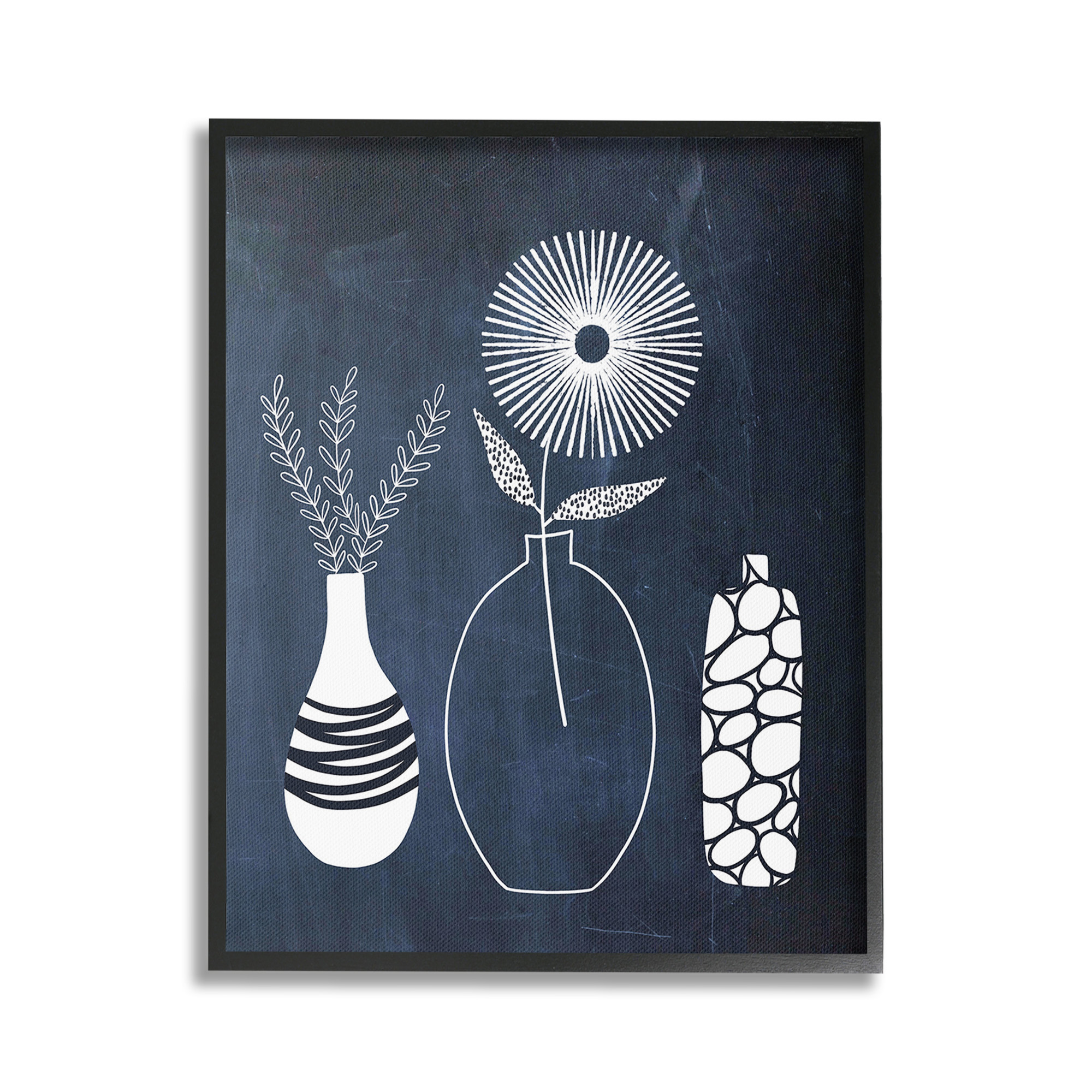 Stupell Industries Geometric Plant Doodles Botanical & Floral Painting Black Framed Art Print Wall Art, 24 x 30