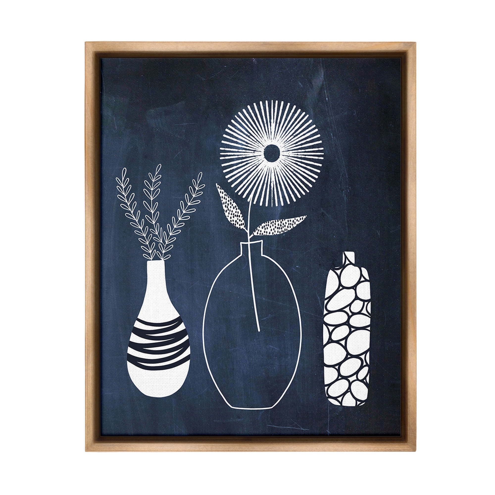 Stupell Industries Geometric Plant Doodles Botanical & Floral Painting Brown Floater Framed Canvas Art Print Wall Art, 17 x 21