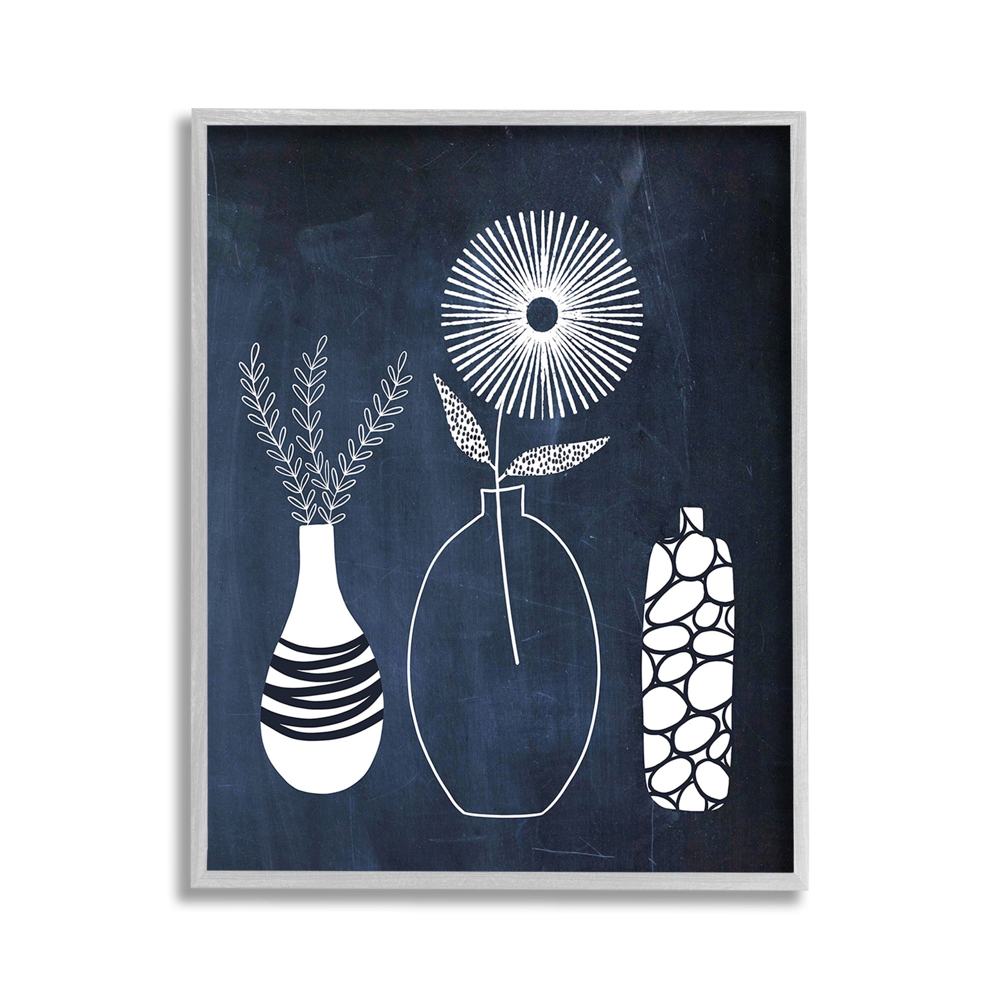 Stupell Industries Geometric Plant Doodles Botanical & Floral Painting Gray Framed Art Print Wall Art, 11 x 14