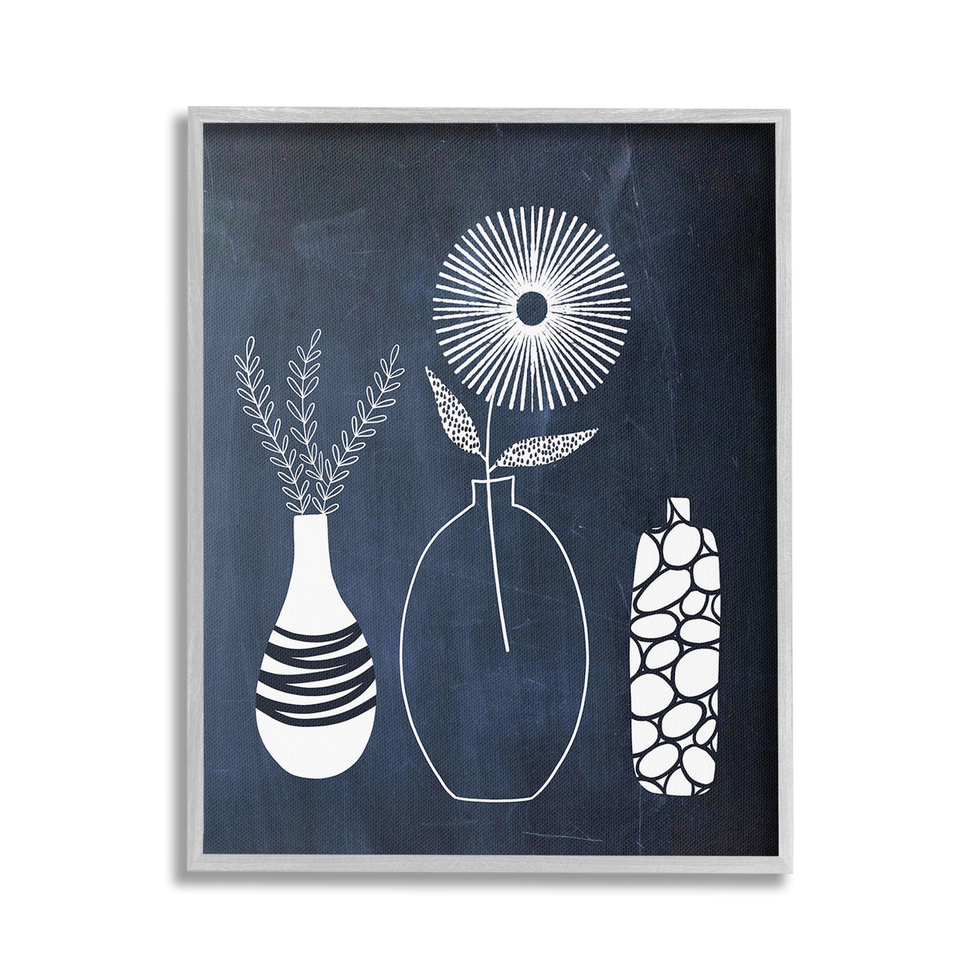 Stupell Industries Geometric Plant Doodles Botanical & Floral Painting Gray Framed Art Print Wall Art, 24 x 30