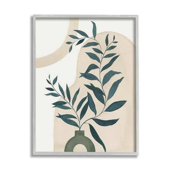 Stupell Industries Geometric Plant Vase Shapes Graphic Art Gray Framed Art Print Wall Art, Design by Grace Popp