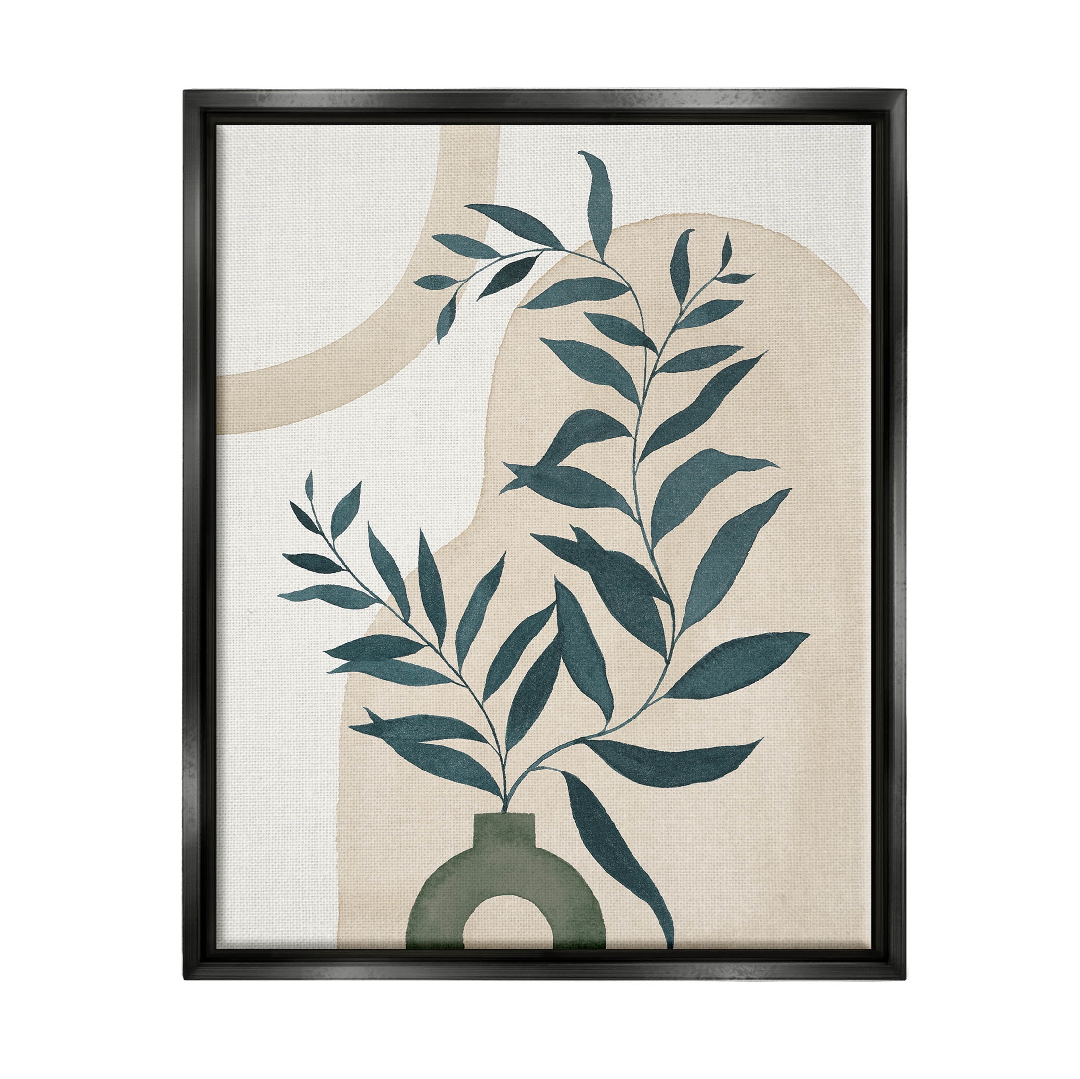 Stupell Industries Geometric Plant Vase Shapes Graphic Art Jet Black Floating Framed Canvas Print Wall Art, Design by Grace Popp