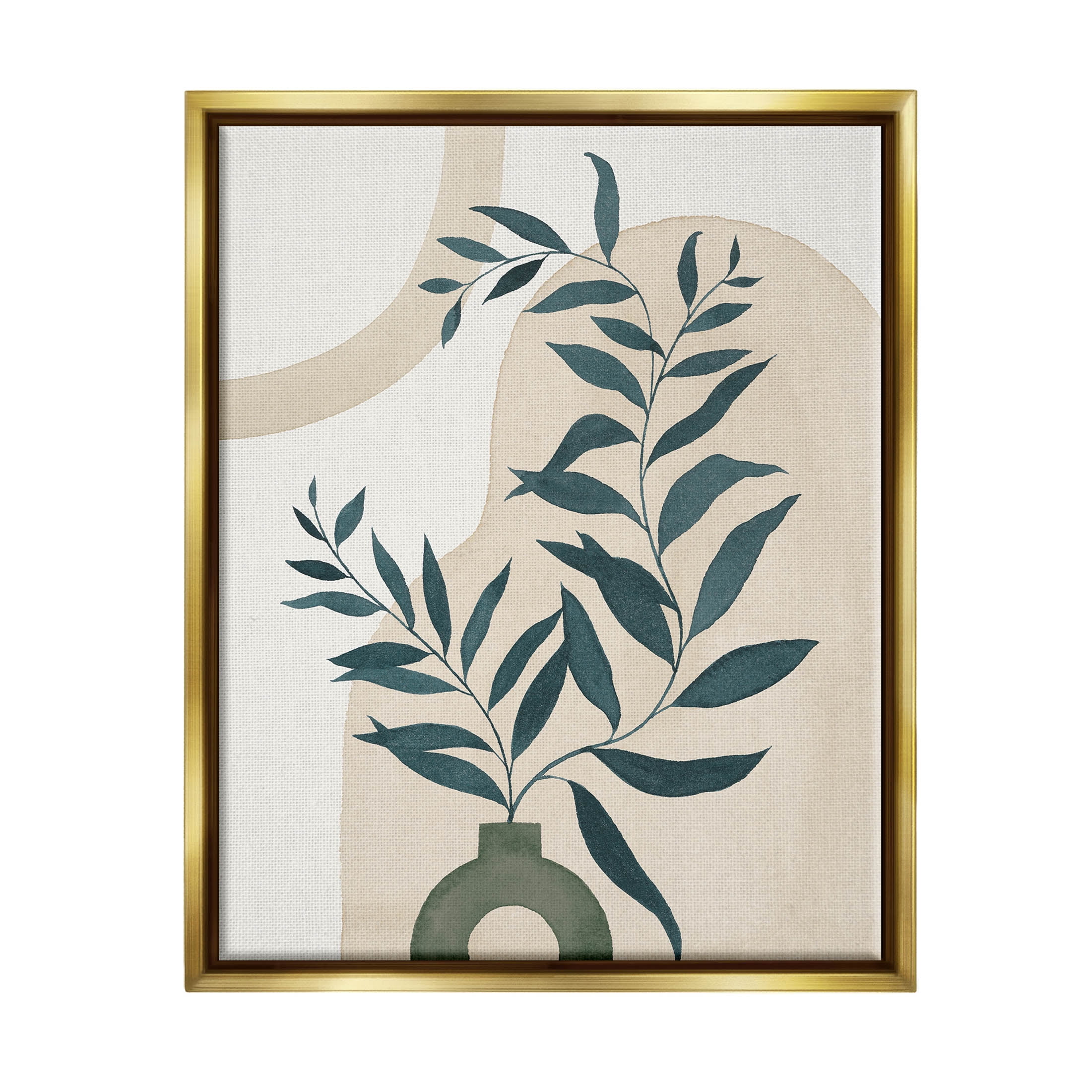 Stupell Industries Geometric Plant Vase Shapes Graphic Art Metallic Gold Floating Framed Canvas Print Wall Art, Design by Grace Popp