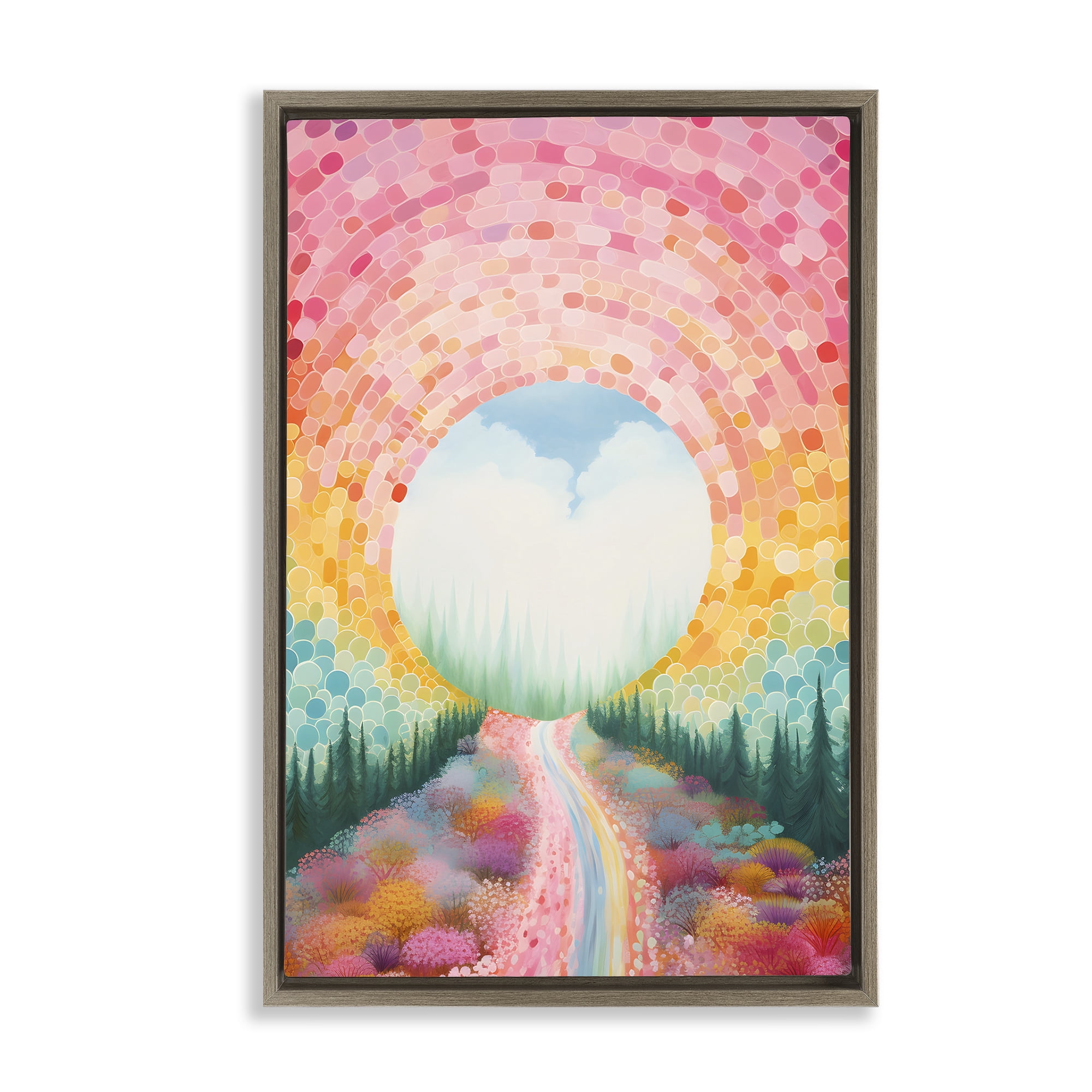Stupell Industries Geometric Road Path Landscape Painting Brown Floater Framed Art Print Wall Art, 17 x 25