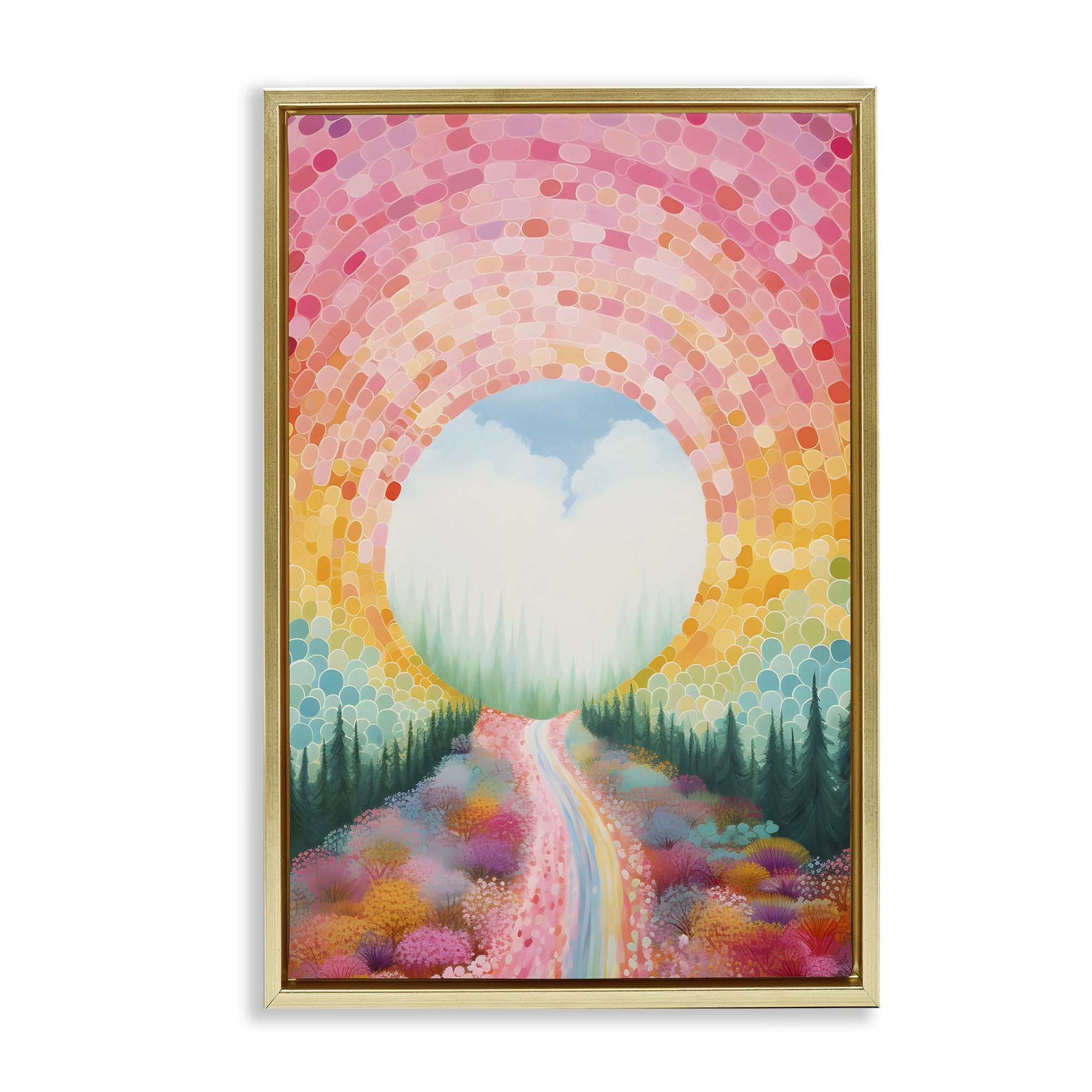 Stupell Industries Geometric Road Path Landscape Painting Gold Floater Framed Art Print Wall Art, 17 x 25