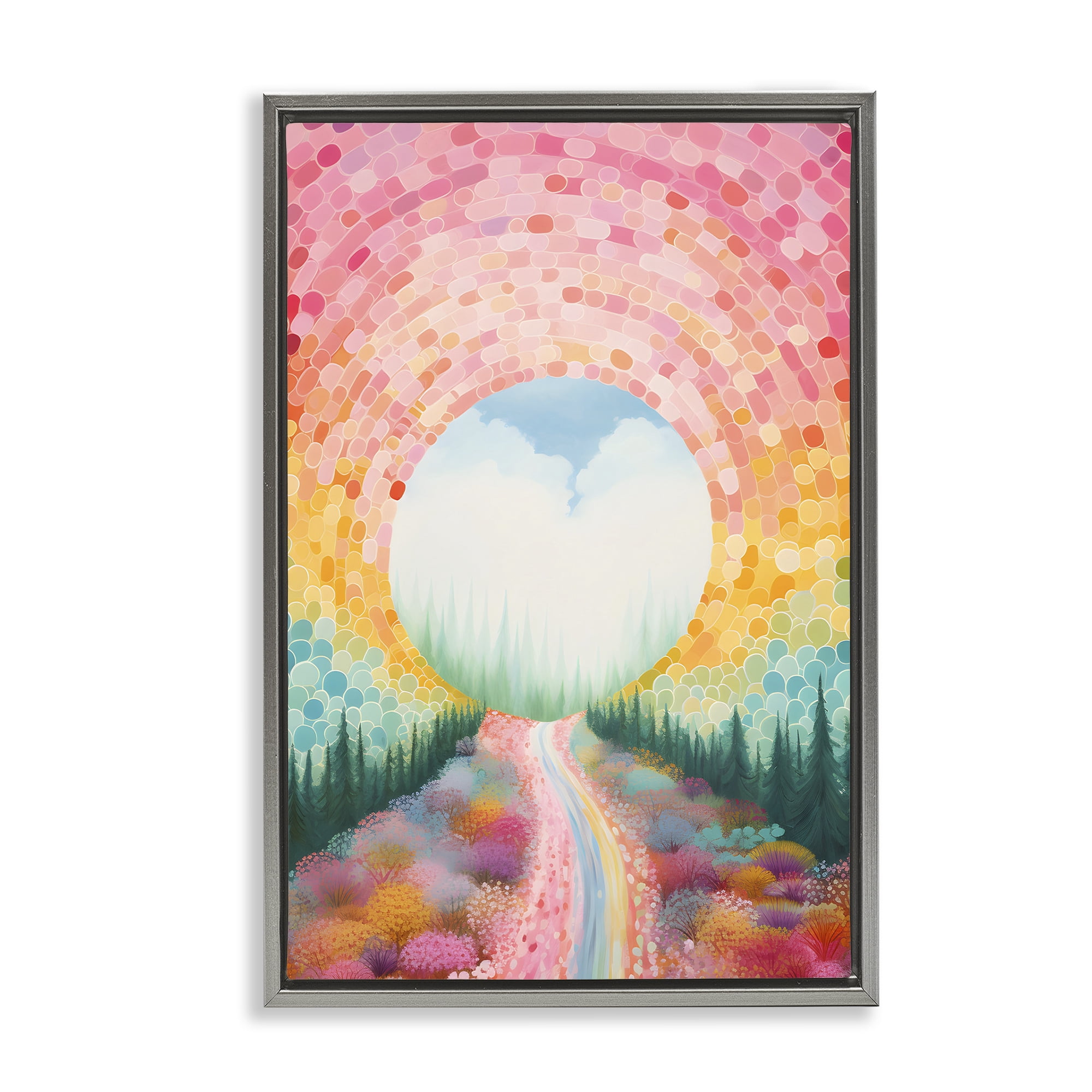 Stupell Industries Geometric Road Path Landscape Painting Gray Floater Framed Art Print Wall Art, 21 x 31