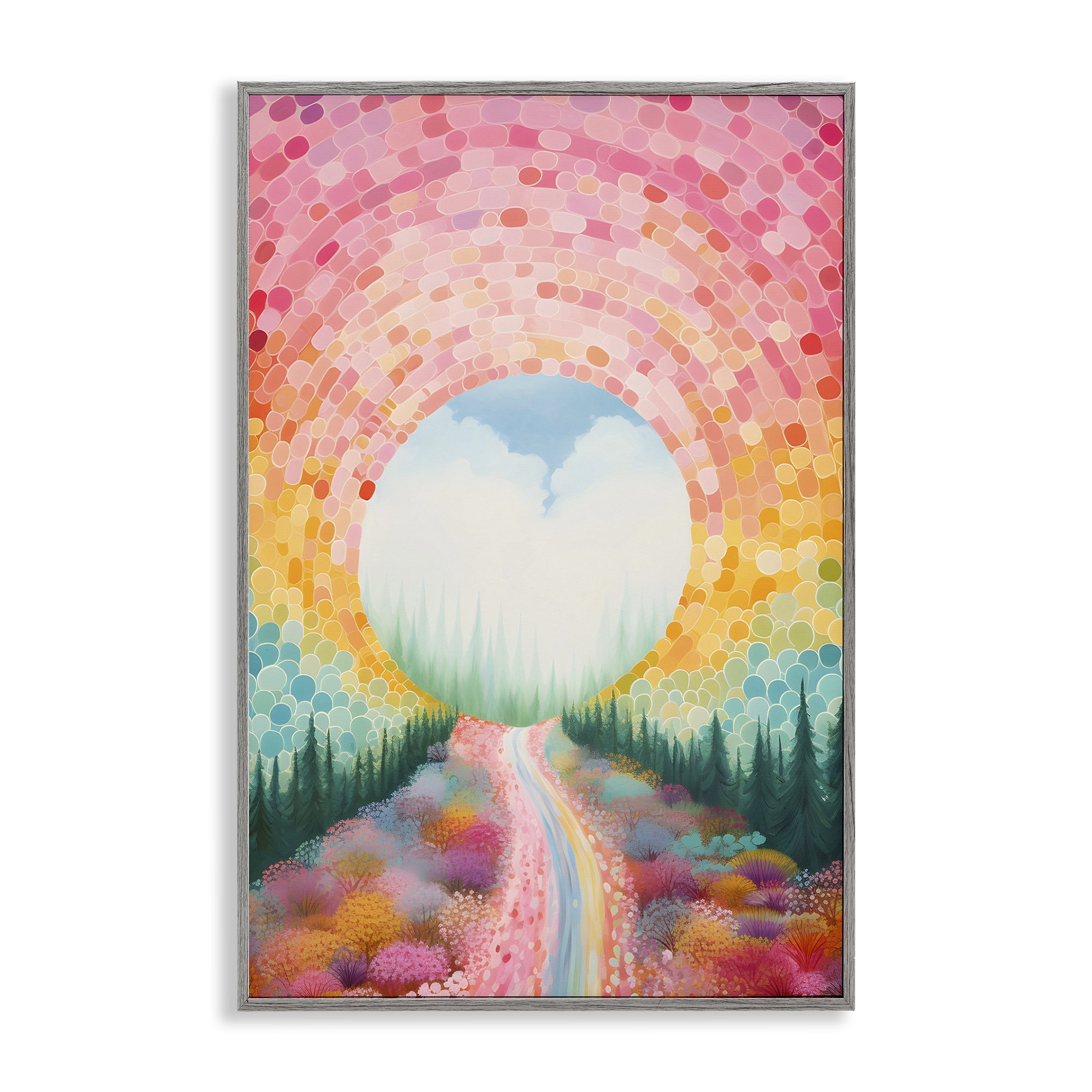 Stupell Industries Geometric Road Path Landscape Painting Gray Framed Art Print Wall Art, 20 x 30