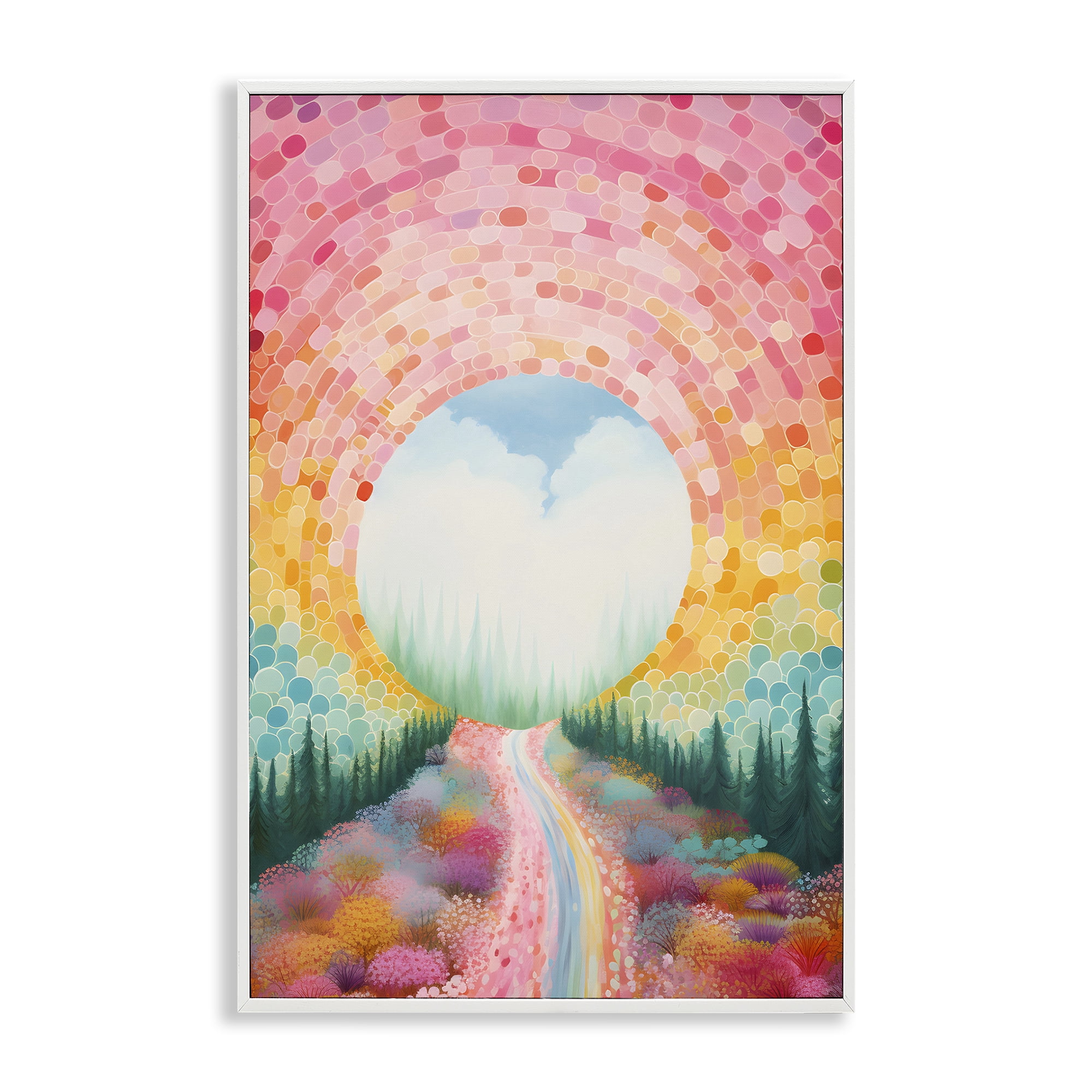 Stupell Industries Geometric Road Path Landscape Painting White Framed Art Print Wall Art, 16 x 24
