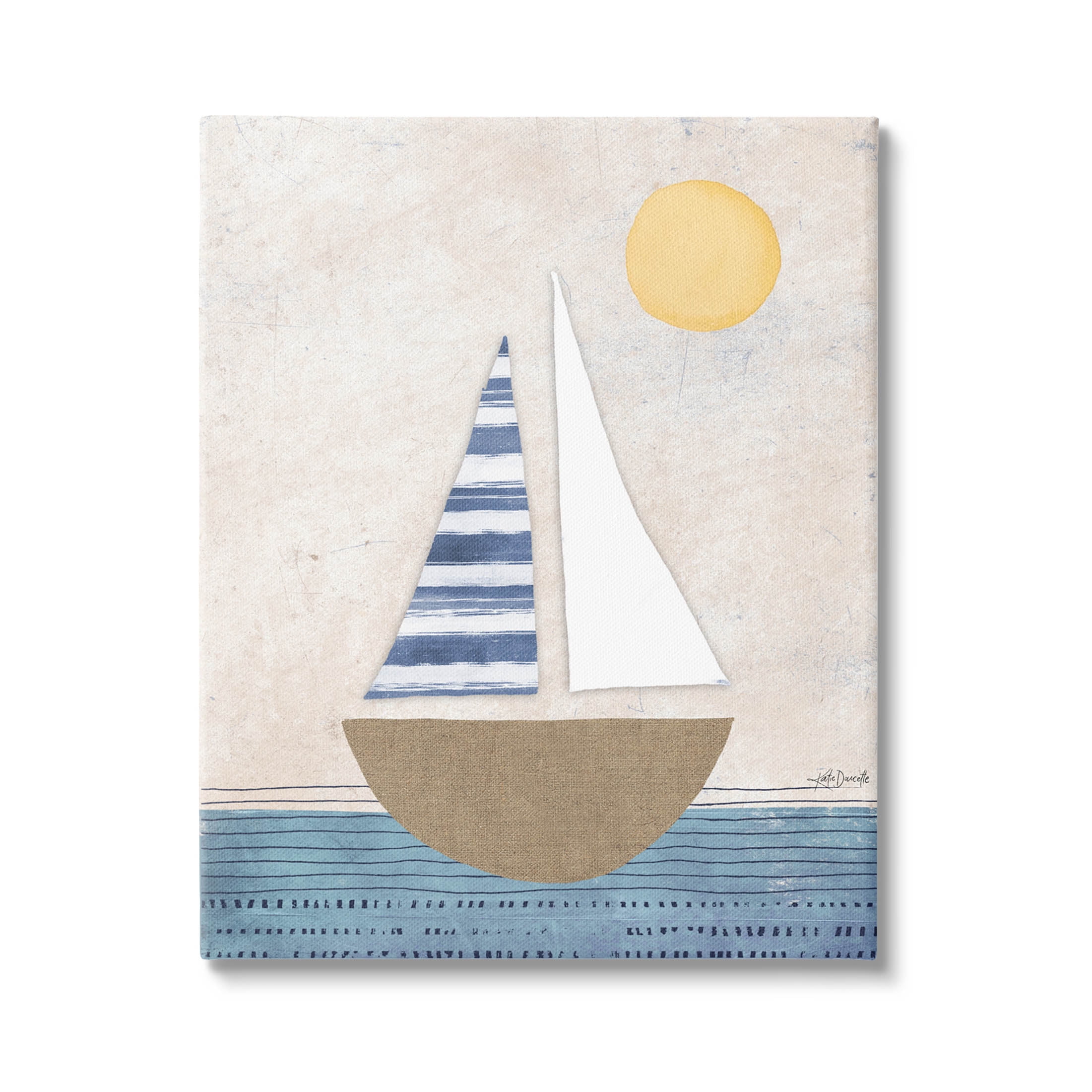 Stupell Industries Geometric Sailboat Striped Ocean Water Graphic Art Gallery Wrapped Canvas Print Wall Art, Design by Katie Doucette