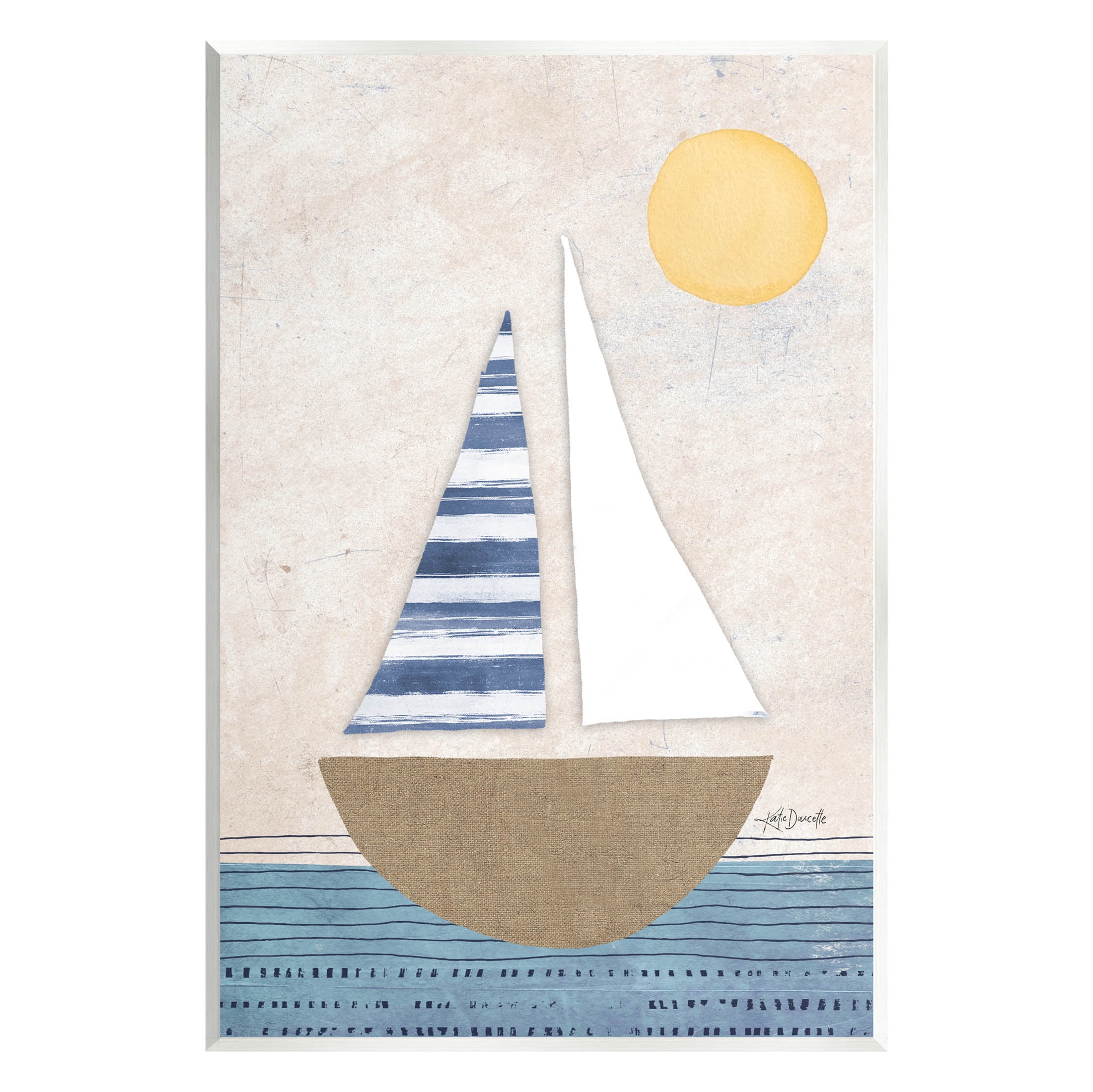 Stupell Industries Geometric Sailboat Striped Ocean Water Graphic Art Unframed Art Print Wall Art, Design by Katie Doucette