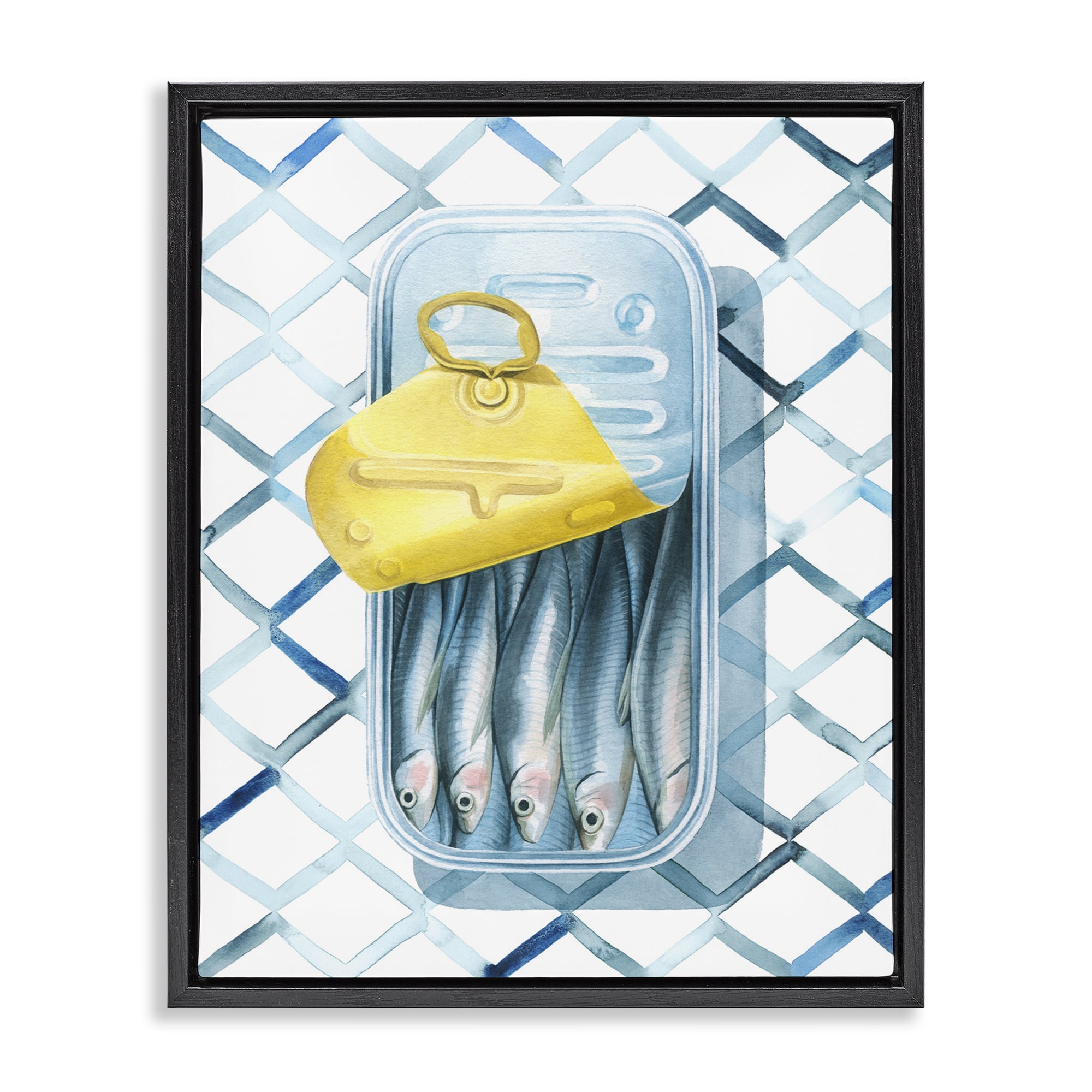Stupell Industries Geometric Sardines Can Food & Beverage Painting Black Floater Framed Art Print Wall Art, 25 x 31