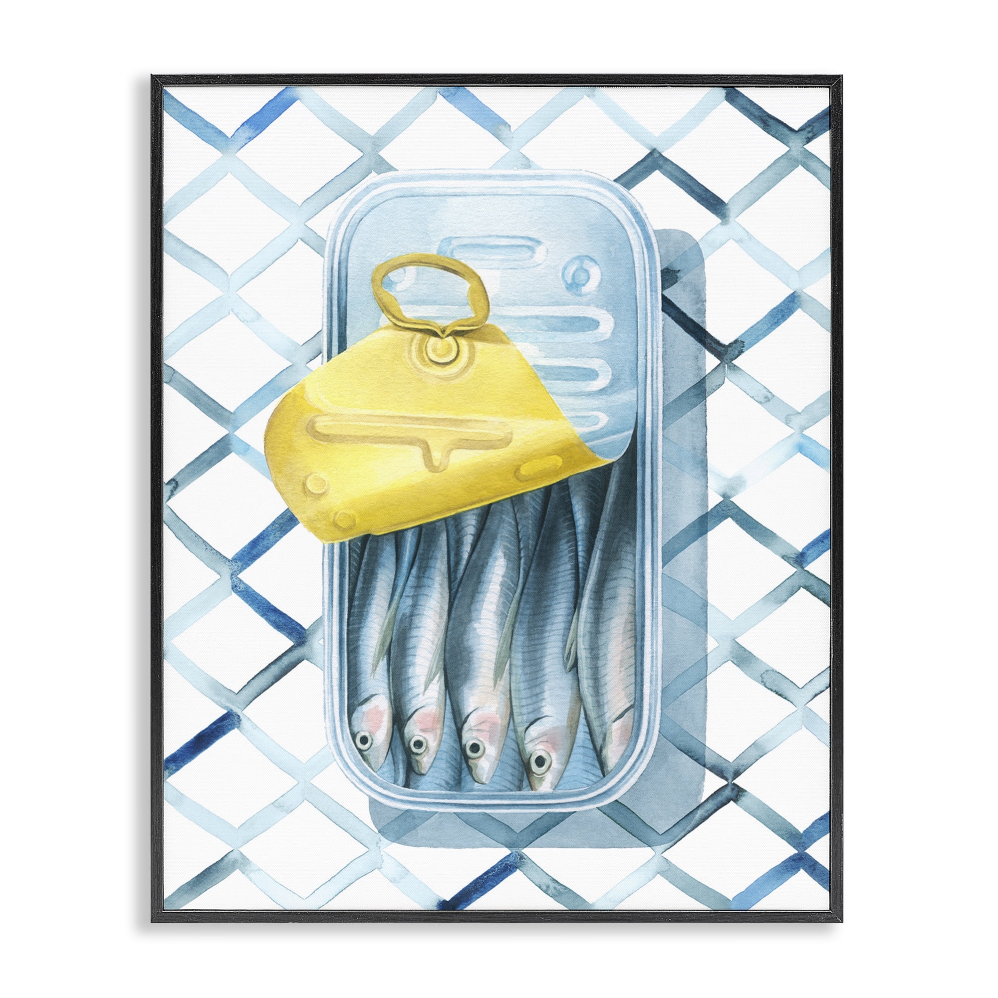 Stupell Industries Geometric Sardines Can Food & Beverage Painting Black Framed Art Print Wall Art, 11 x 14