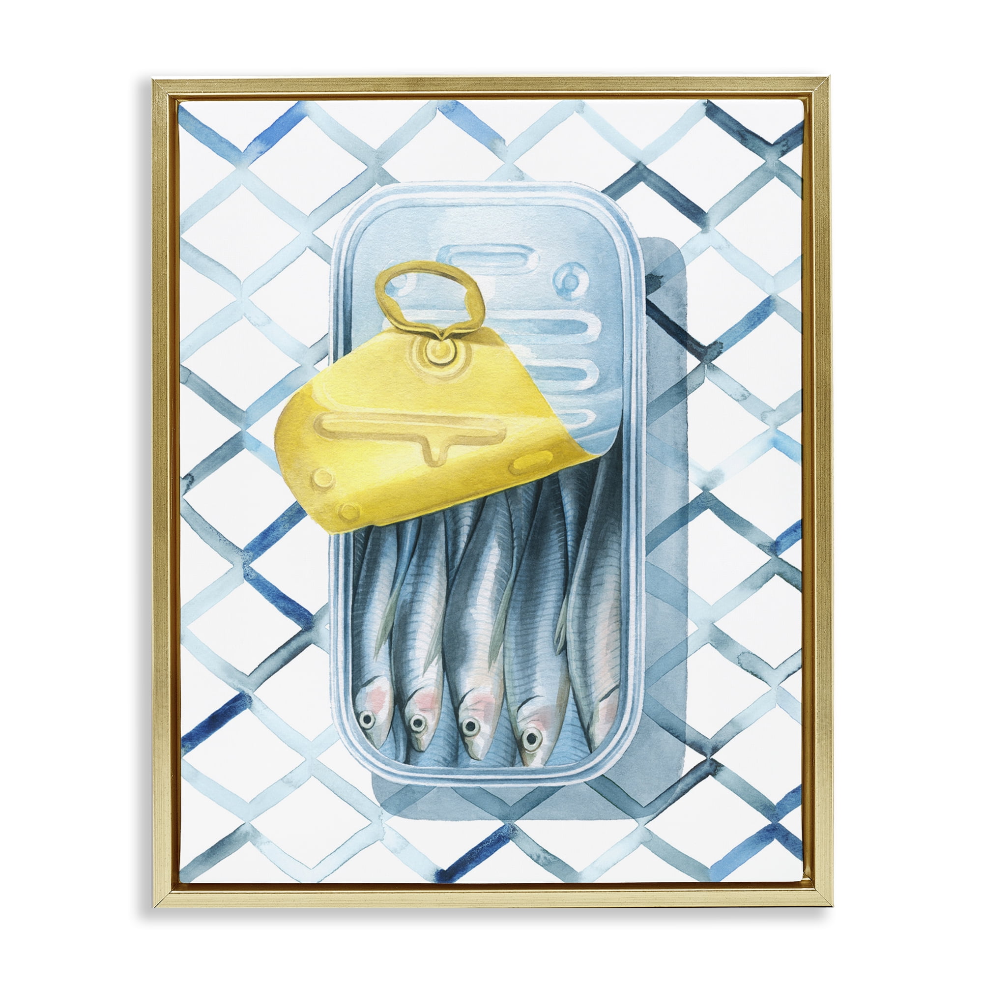 Stupell Industries Geometric Sardines Can Food & Beverage Painting Gold Floater Framed Art Print Wall Art, 25 x 31