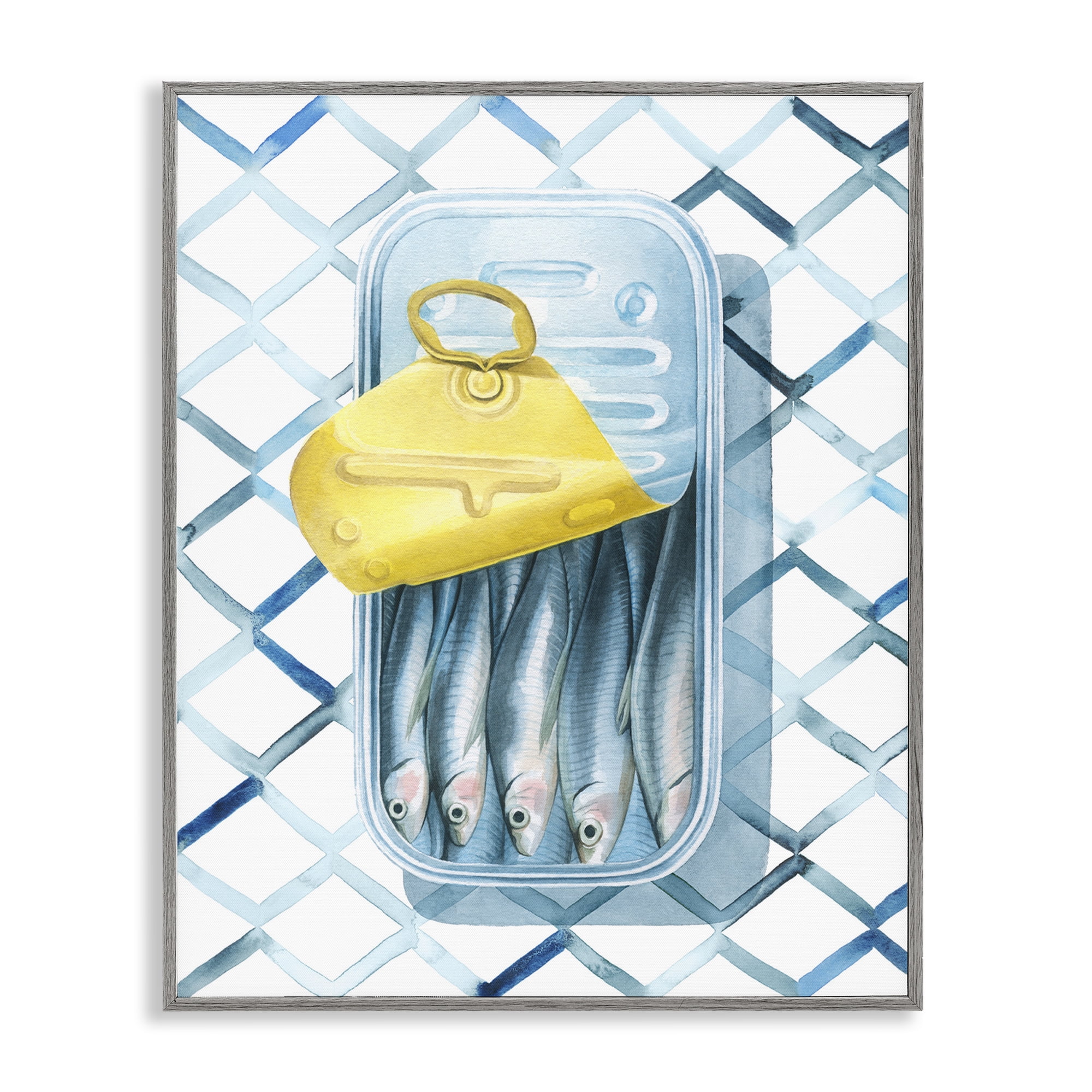 Stupell Industries Geometric Sardines Can Food & Beverage Painting Gray Framed Art Print Wall Art, 11 x 14