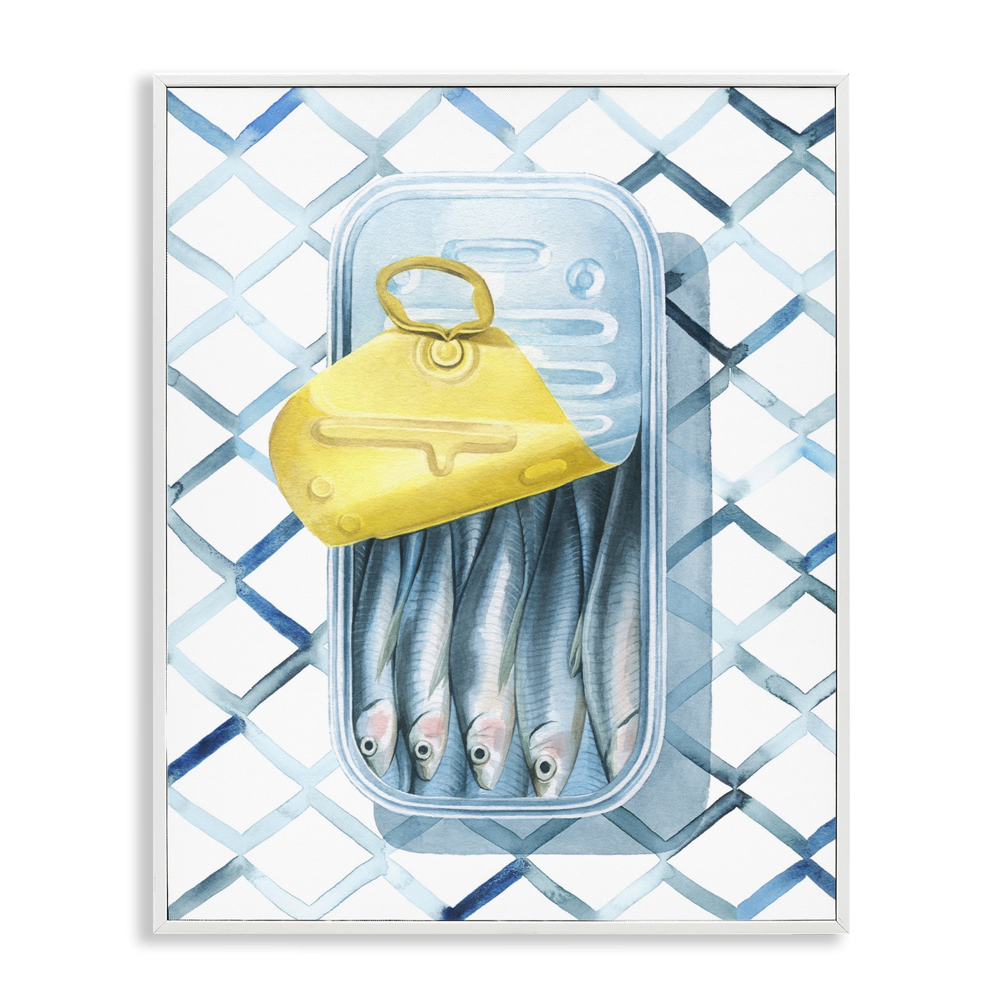 Stupell Industries Geometric Sardines Can Food & Beverage Painting White Framed Art Print Wall Art, 24 x 30
