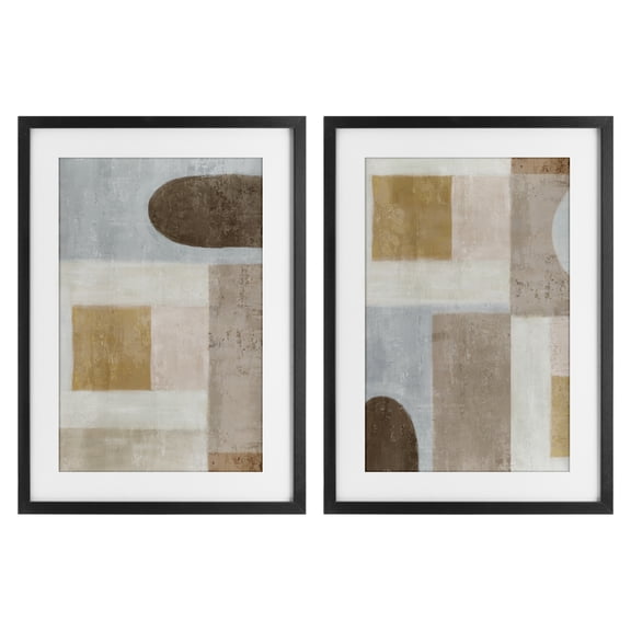 Stupell Industries Geometric Subtle Drifts 2 Piece Black Framed Print Under Glass Set design by Emma Peal, 23 x 17