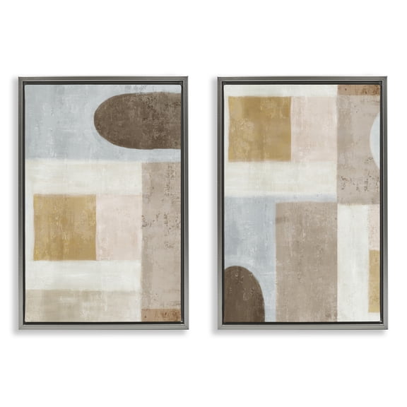 Stupell Industries Geometric Subtle Drifts 2 Piece Gray Framed Floater Canvas Set design by Emma Peal, 31 x 21