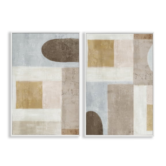 Stupell Industries Geometric Subtle Drifts 2 Piece White Framed Giclee Art Set design by Emma Peal, 18 x 12