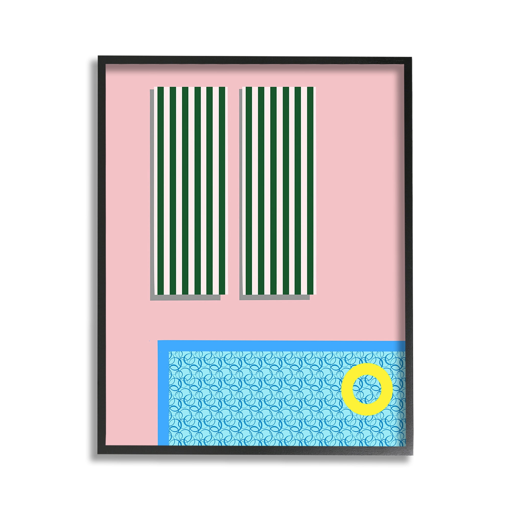 Stupell Industries Geometric Summer Poolside Nature Painting Black Framed Art Print Wall Art, 11 x 14