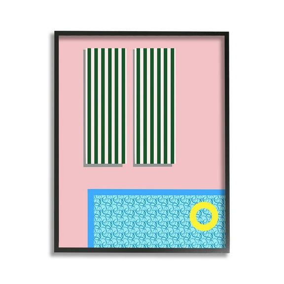 Stupell Industries Geometric Summer Poolside Nature Painting Black Framed Art Print Wall Art, 11 x 14