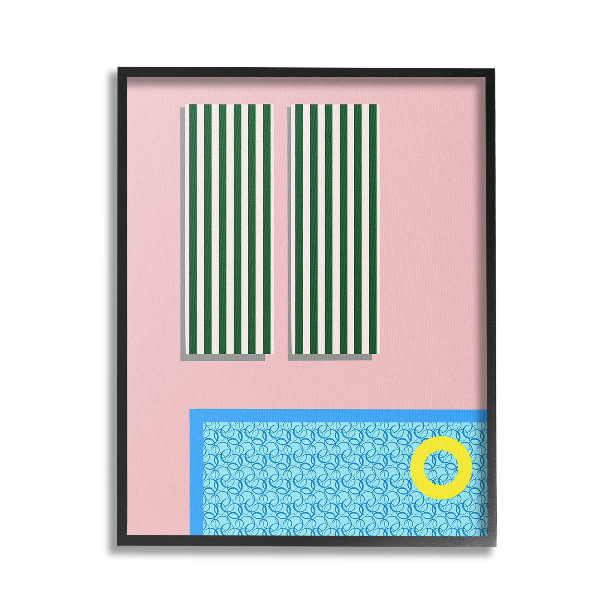 Stupell Industries Geometric Summer Poolside Nature Painting Black Framed Art Print Wall Art, 24 x 30