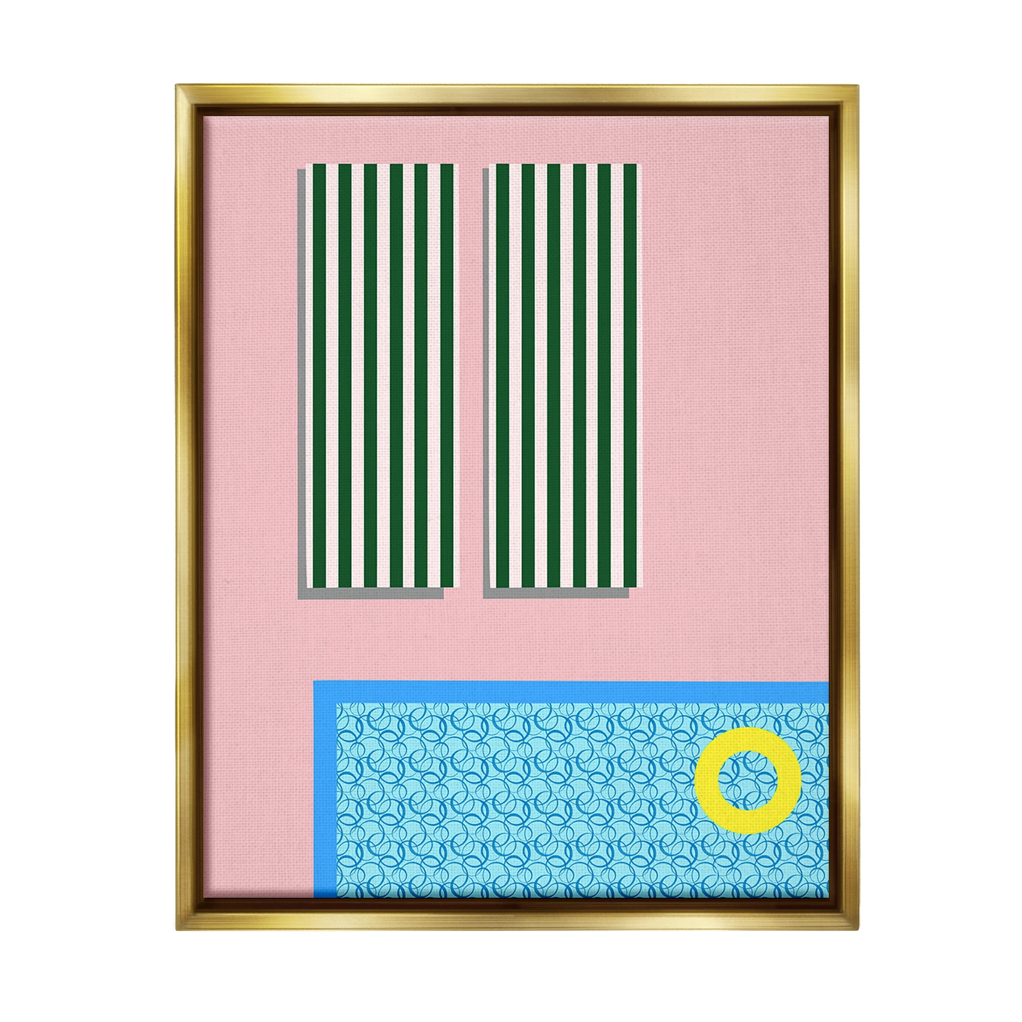 Stupell Industries Geometric Summer Poolside Nature Painting Gold Floater Framed Canvas Art Print Wall Art, 17 x 21