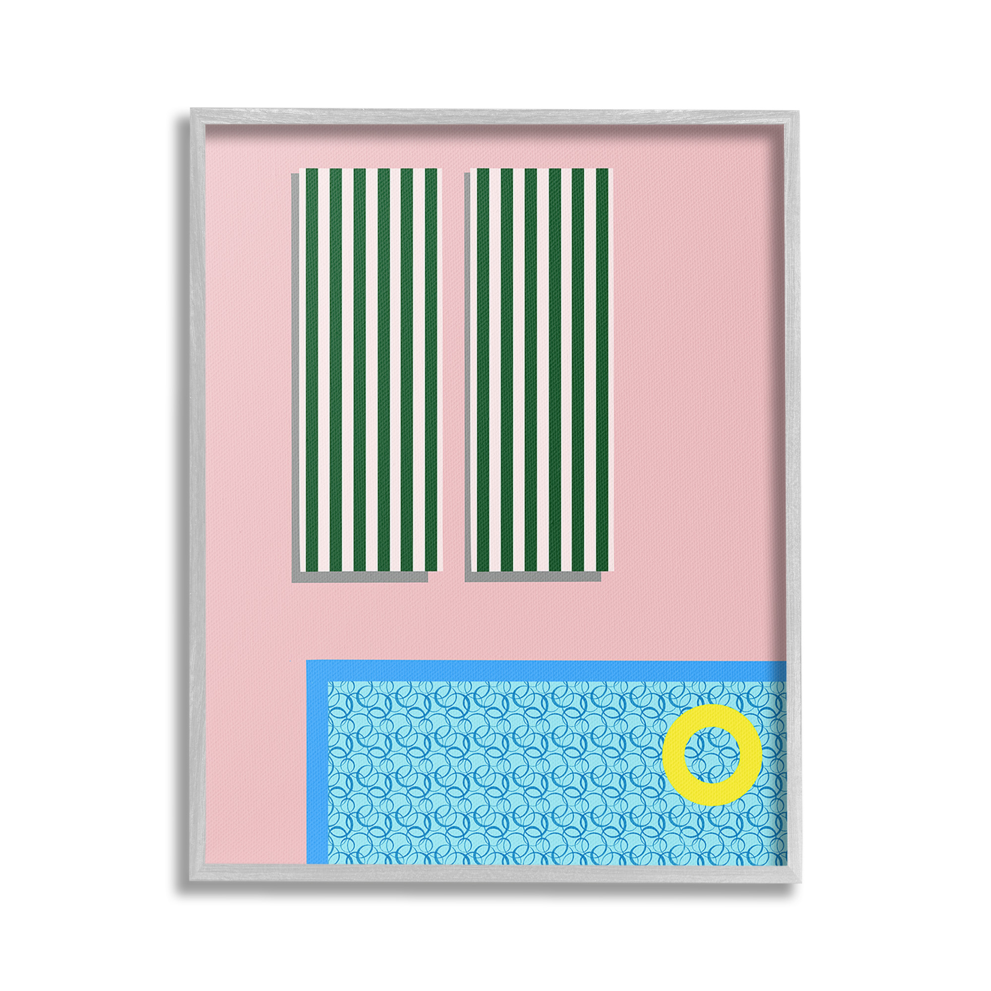 Stupell Industries Geometric Summer Poolside Nature Painting Gray Framed Art Print Wall Art, 16 x 20