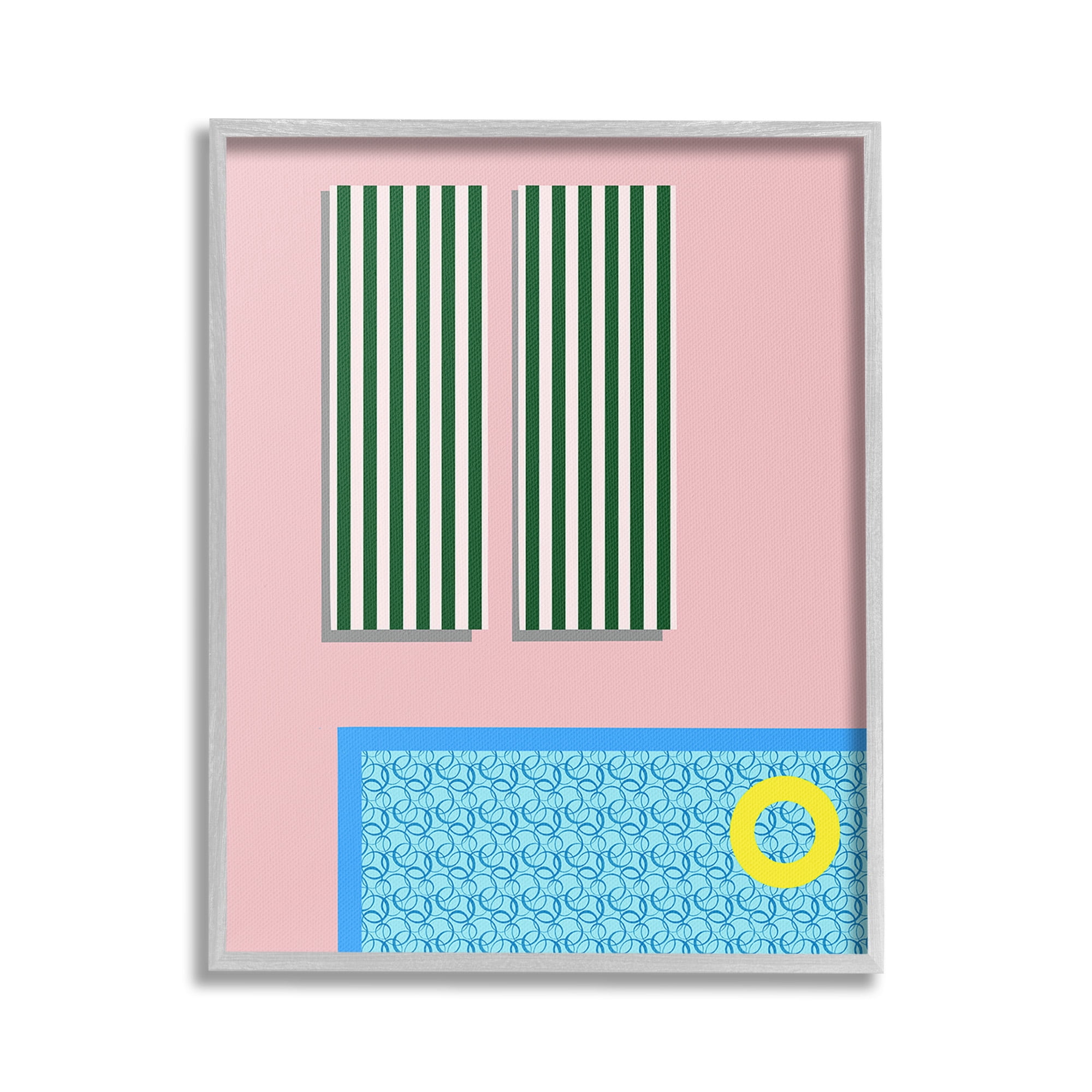 Stupell Industries Geometric Summer Poolside Nature Painting Gray Framed Art Print Wall Art, 24 x 30