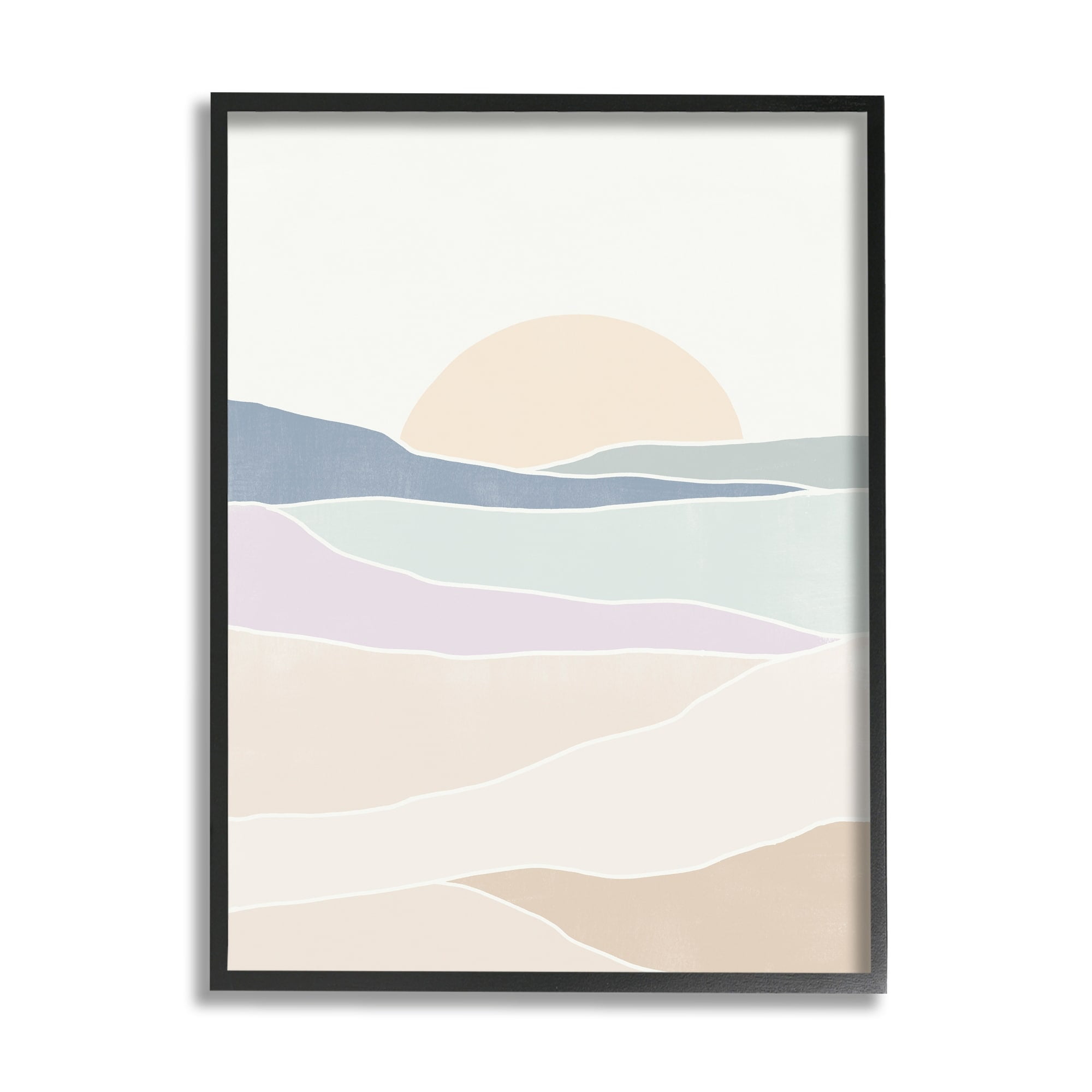 Stupell Industries Geometric Sunrise Shapes Boho Landscape Desert Hills Graphic Art Black Framed Art Print Wall Art, Design by June Erica Vess