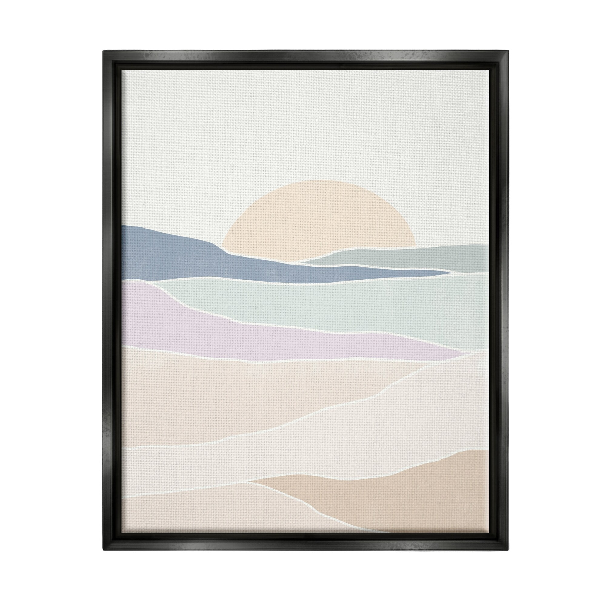 Stupell Industries Geometric Sunrise Shapes Boho Landscape Desert Hills Graphic Art Jet Black Floating Framed Canvas Print Wall Art, Design by June Erica Vess