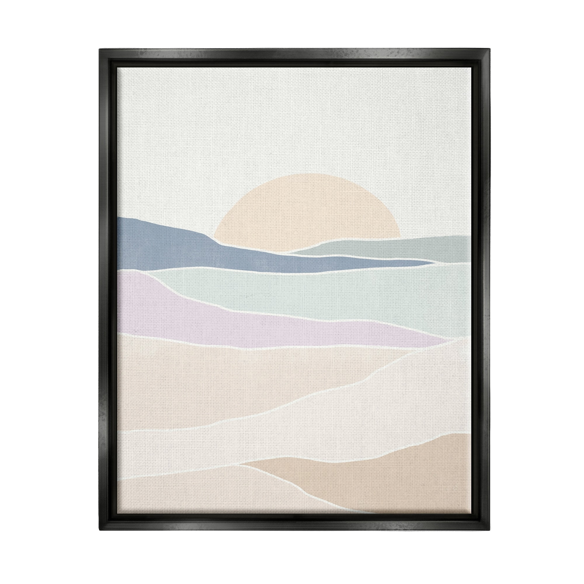 Stupell Industries Geometric Sunrise Shapes Boho Landscape Desert Hills Graphic Art Jet Black Floating Framed Canvas Print Wall Art, Design by June Erica Vess