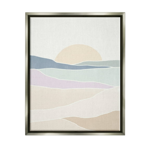 Stupell Industries Geometric Sunrise Shapes Boho Landscape Desert Hills Graphic Art Luster Gray Floating Framed Canvas Print Wall Art, Design by June Erica Vess