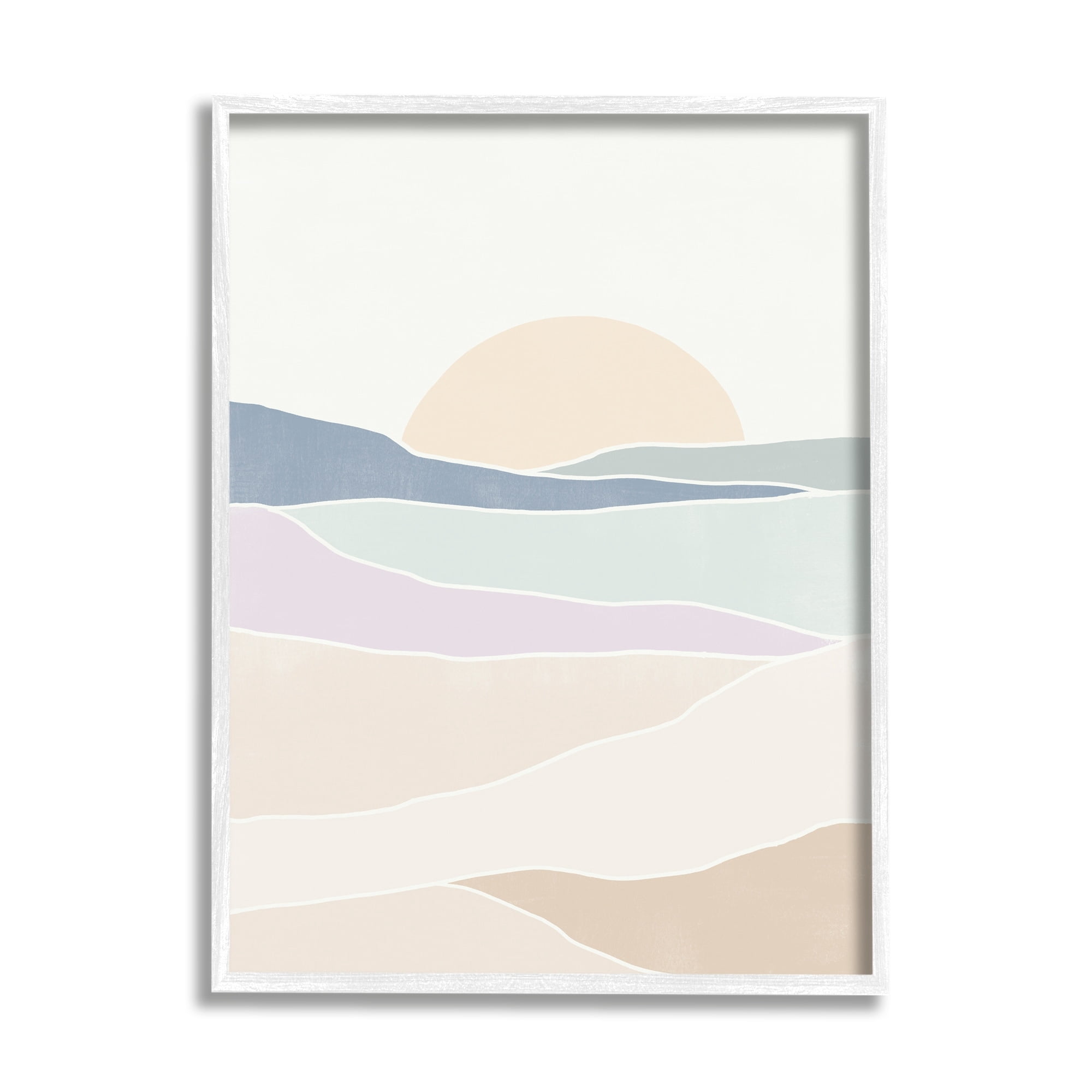 Stupell Industries Geometric Sunrise Shapes Boho Landscape Desert Hills Graphic Art White Framed Art Print Wall Art, Design by June Erica Vess