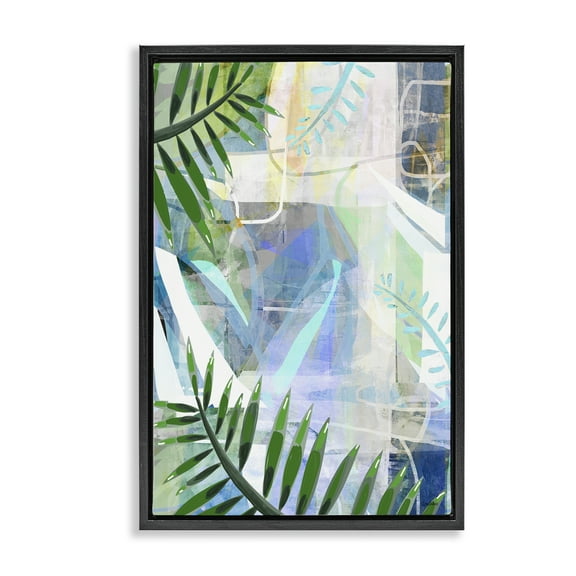 Stupell Industries Geometric Tropical Leaves Coastal Painting Black Floater Framed Canvas Art Print Wall Art, 17 x 25