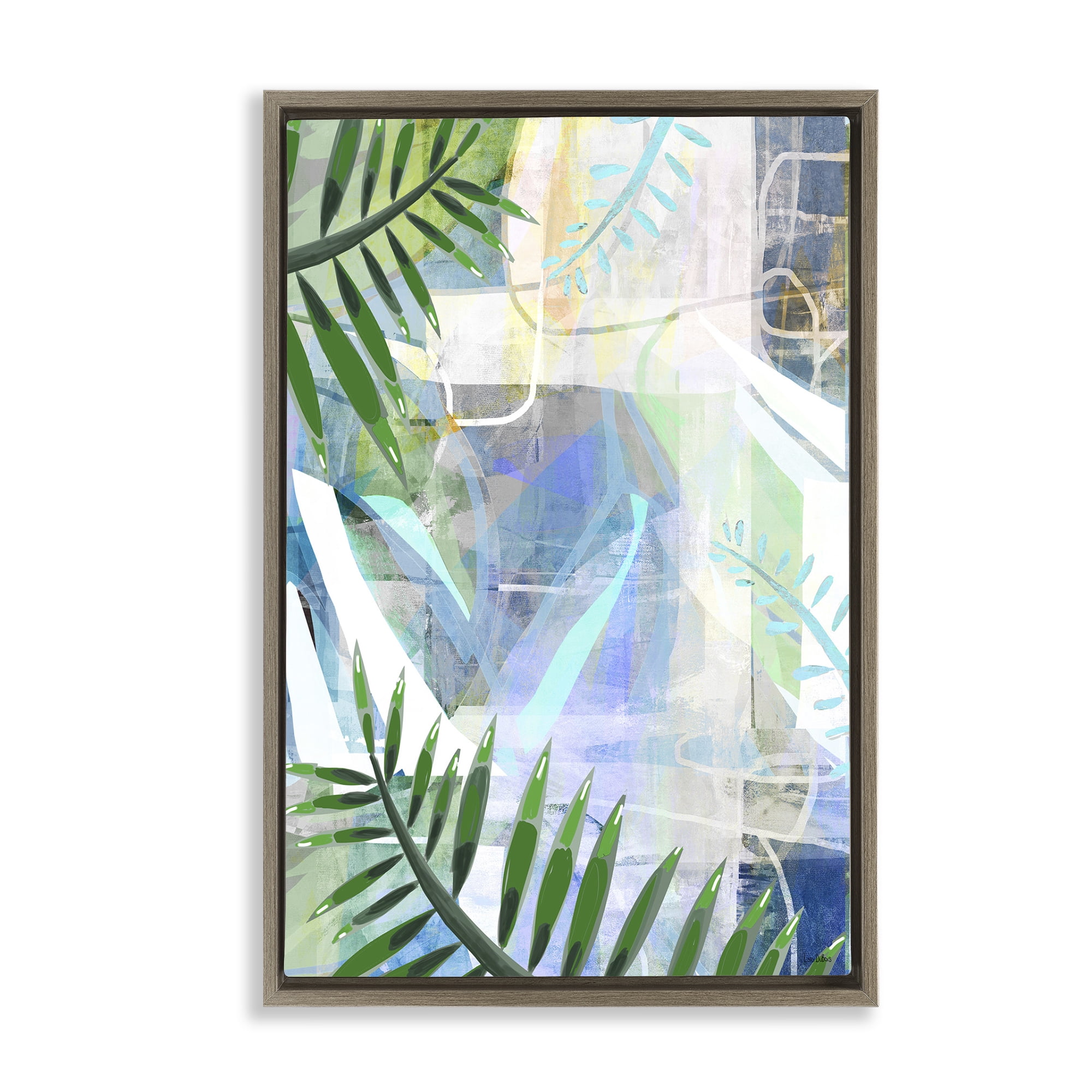 Stupell Industries Geometric Tropical Leaves Coastal Painting Brown Floater Framed Canvas Art Print Wall Art, 17 x 25