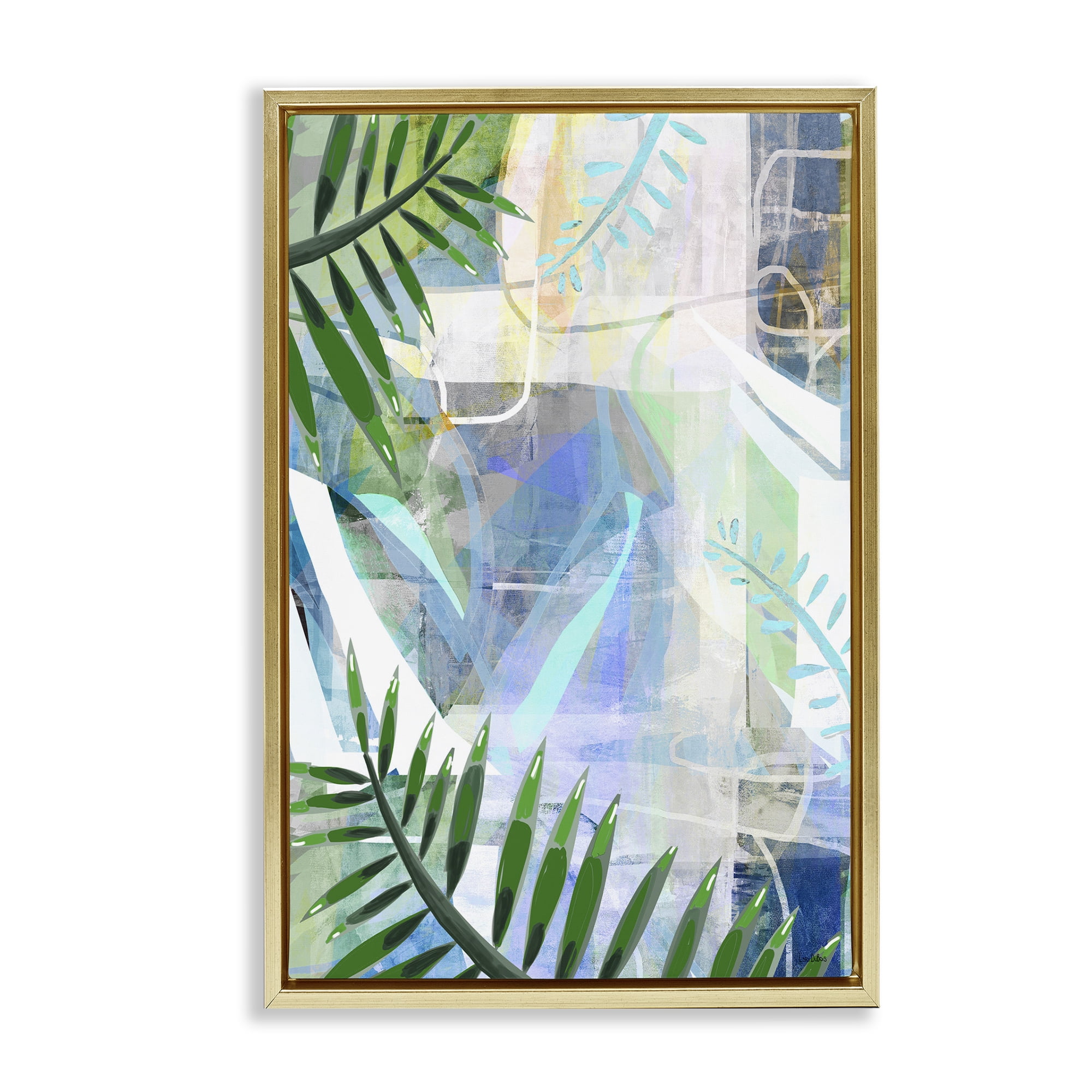 Stupell Industries Geometric Tropical Leaves Coastal Painting Gold Floater Framed Canvas Art Print Wall Art, 17 x 25