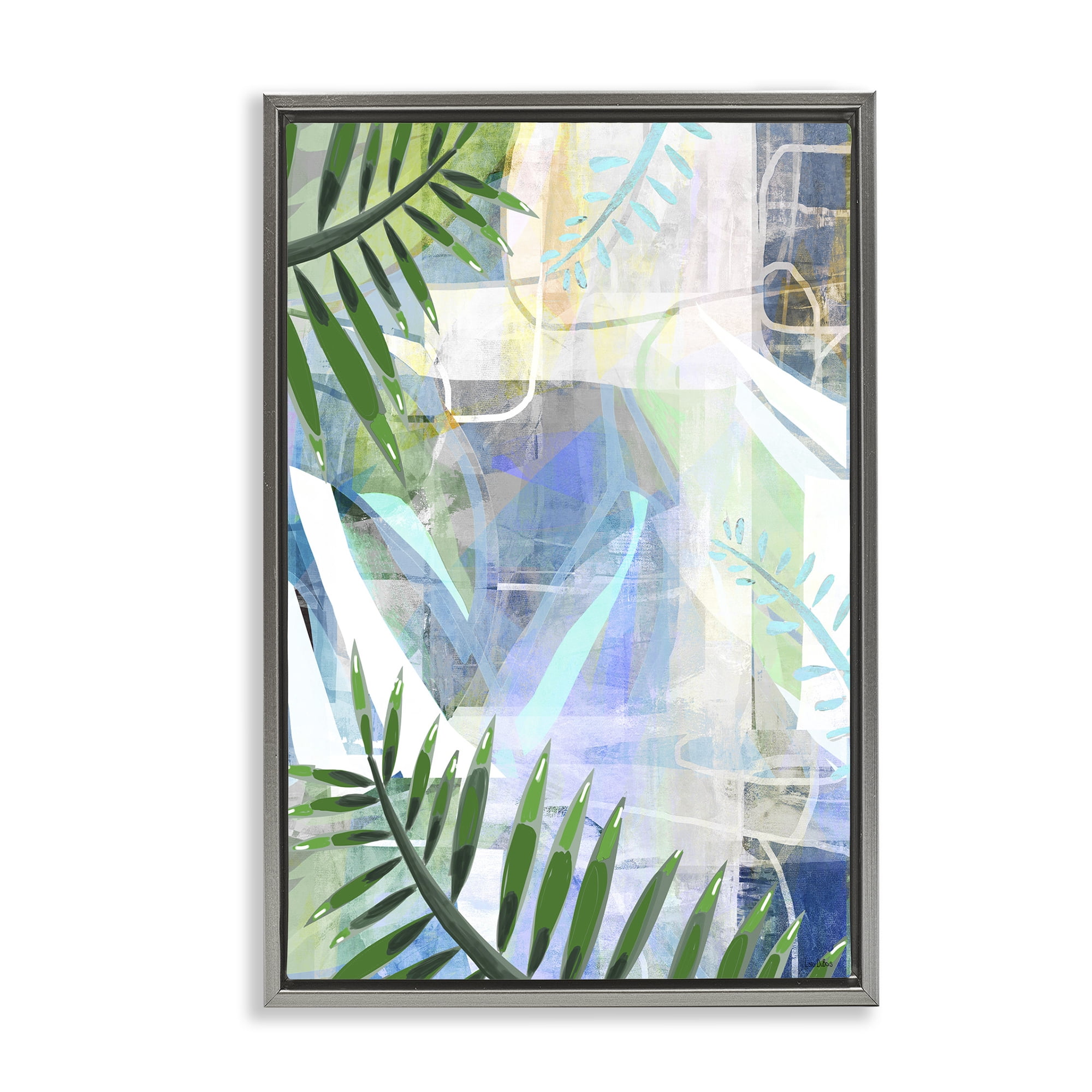 Stupell Industries Geometric Tropical Leaves Coastal Painting Gray Floater Framed Canvas Art Print Wall Art, 21 x 31