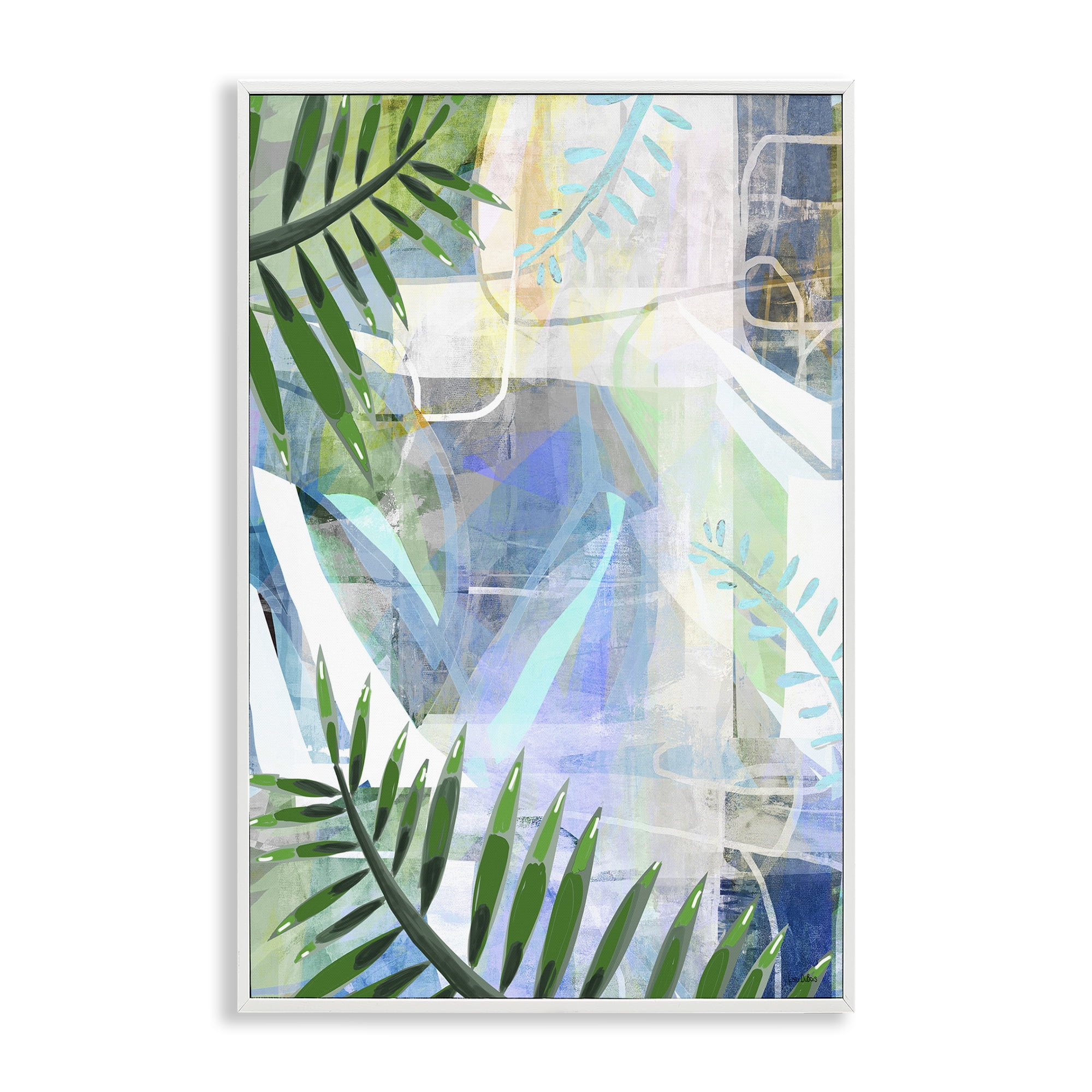 Stupell Industries Geometric Tropical Leaves Coastal Painting White Framed Art Print Wall Art, 12 x 18