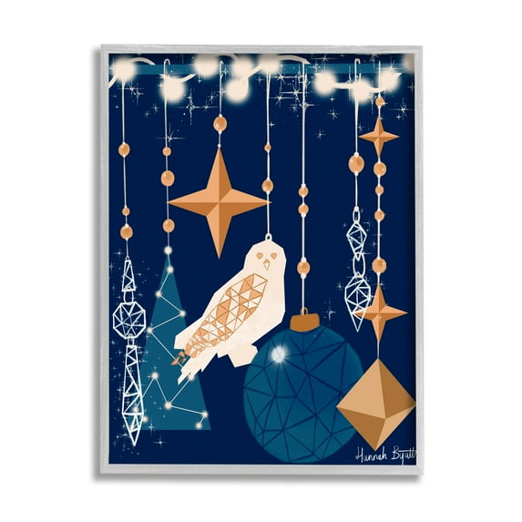 Stupell Industries Geometric Winter Owl Holiday Painting Gray Framed Art Print Wall Art, 11 x 14