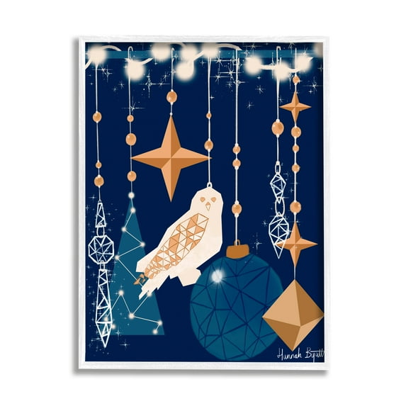 Stupell Industries Geometric Winter Owl Holiday Painting White Framed Art Print Wall Art, 11 x 14