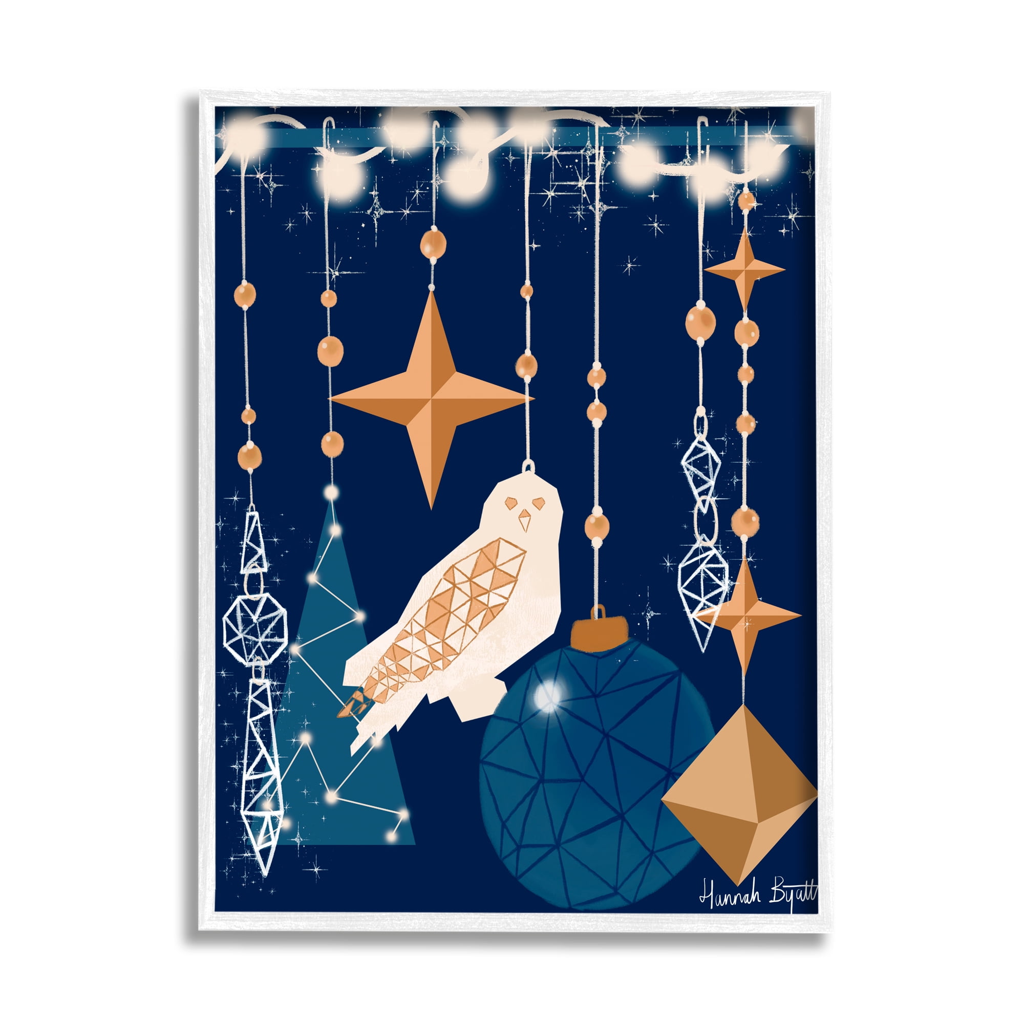 Stupell Industries Geometric Winter Owl Holiday Painting White Framed Art Print Wall Art, 24 x 30