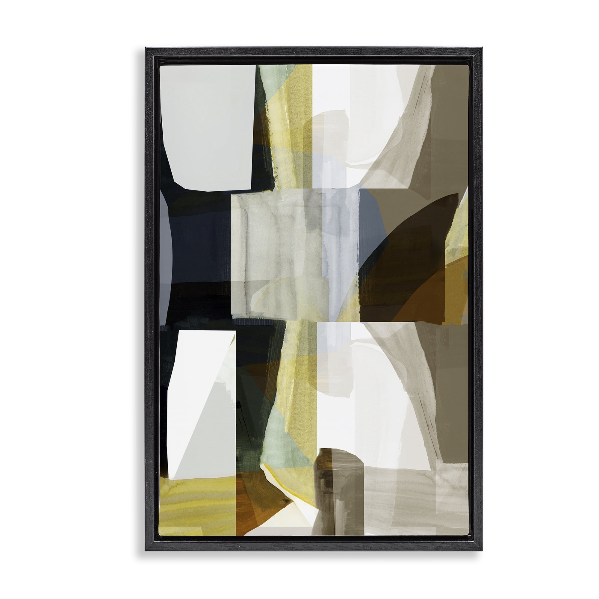 Stupell Industries Geometric with White Blocks Abstract Painting Black Floater Framed Canvas Art Print Wall Art, 17 x 25