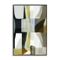 Stupell Industries Geometric with White Blocks Abstract Painting Black Framed Art Print Wall Art, 12 x 18