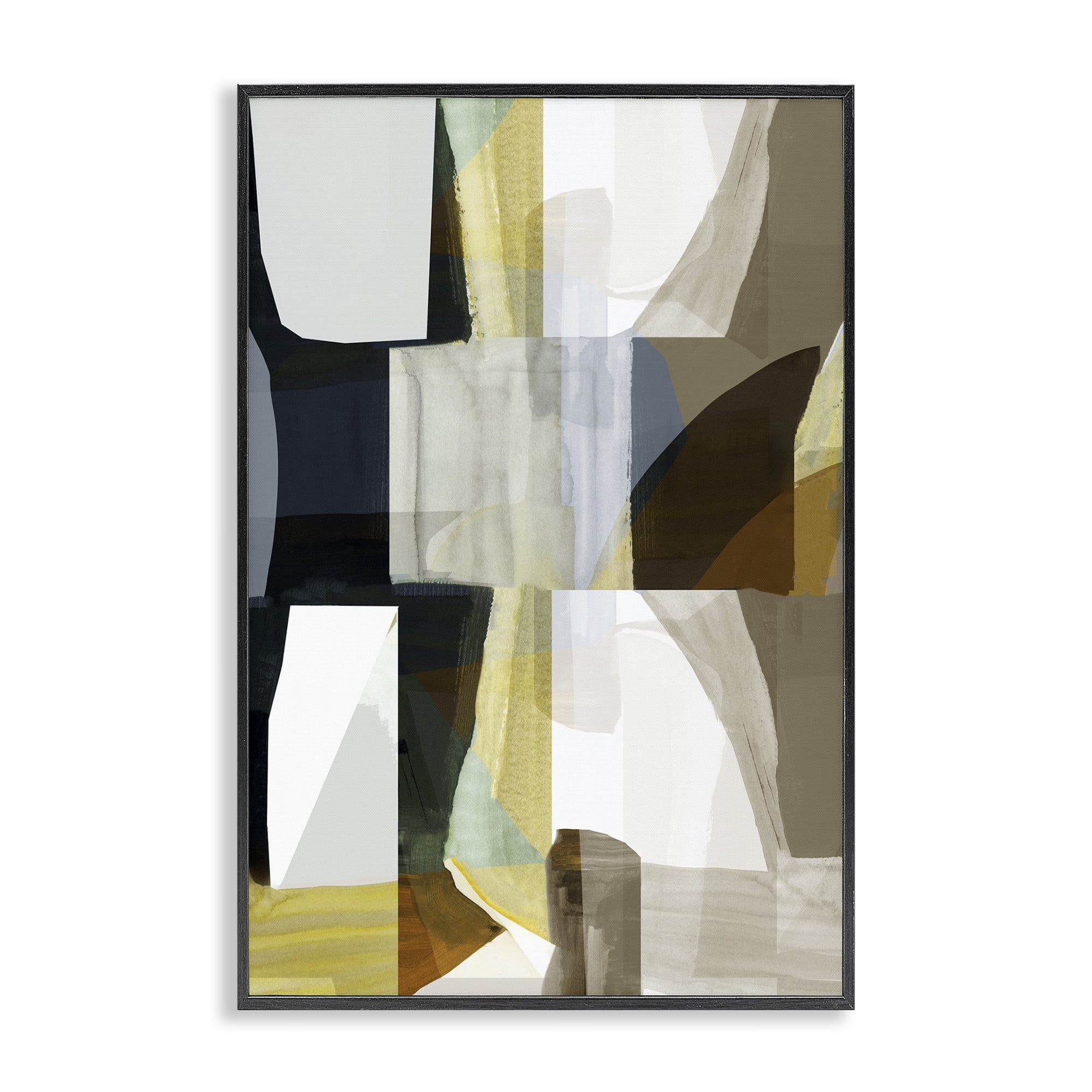 Stupell Industries Geometric with White Blocks Abstract Painting Black Framed Art Print Wall Art, 20 x 30