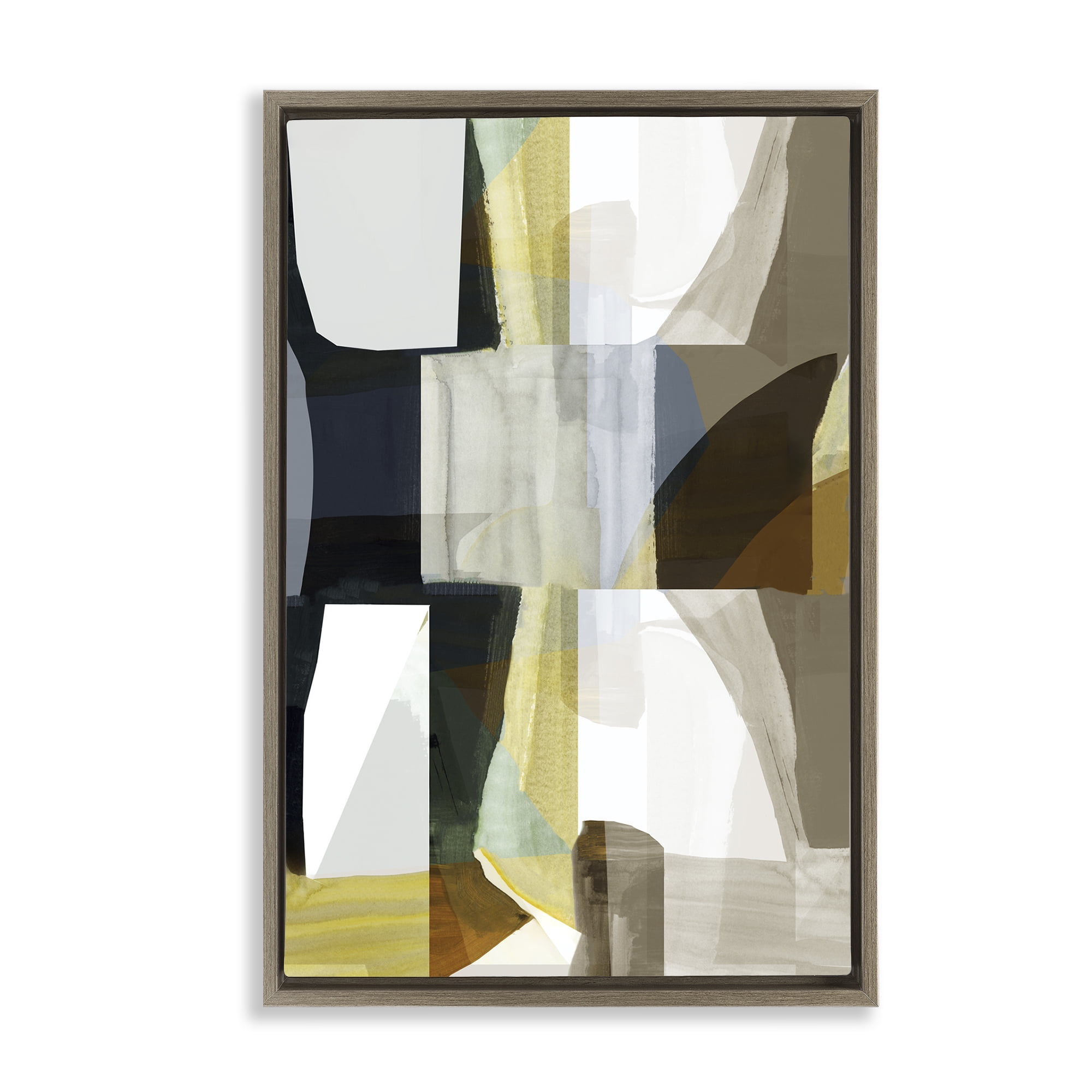 Stupell Industries Geometric with White Blocks Abstract Painting Brown Floater Framed Canvas Art Print Wall Art, 21 x 31