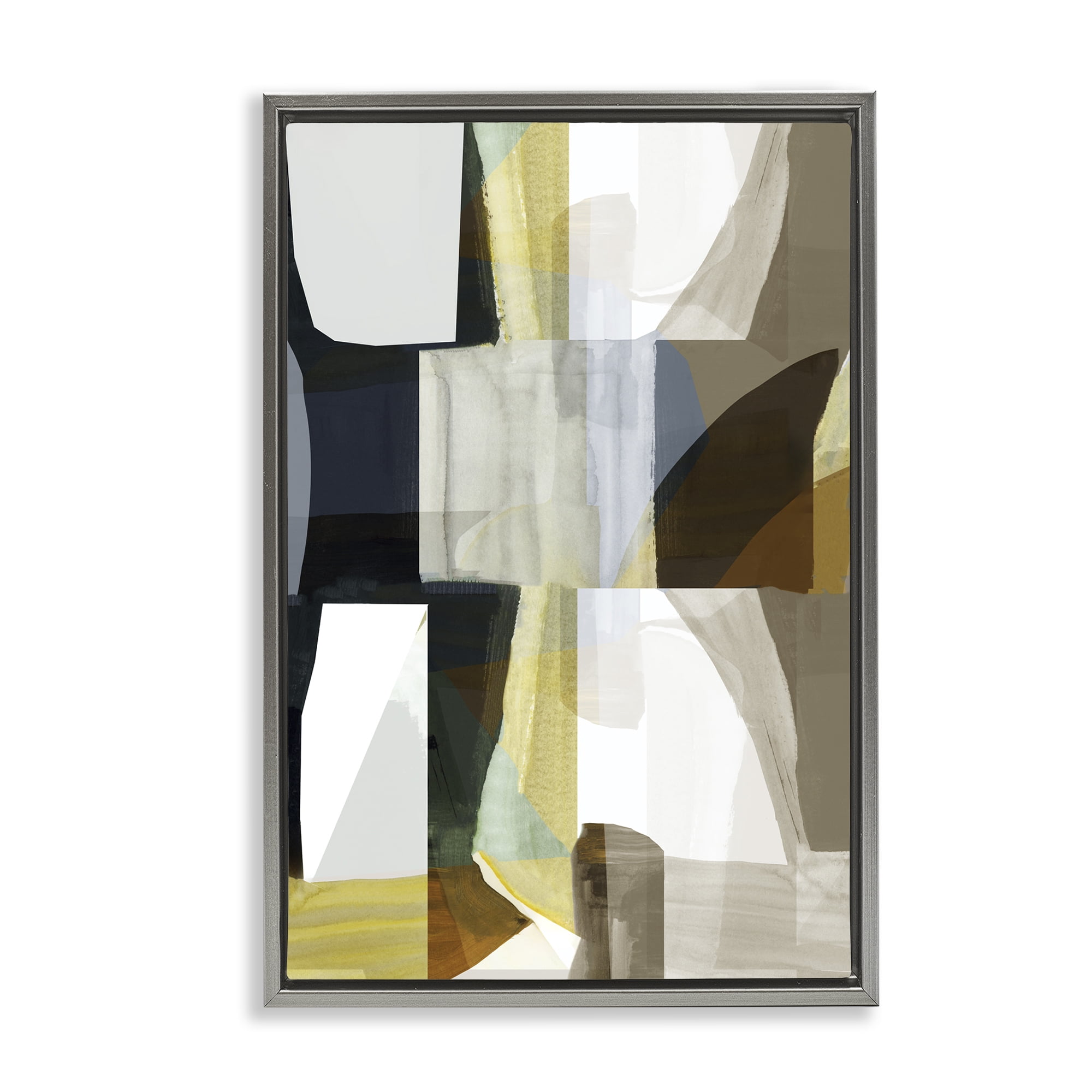 Stupell Industries Geometric with White Blocks Abstract Painting Gray Floater Framed Canvas Art Print Wall Art, 21 x 31