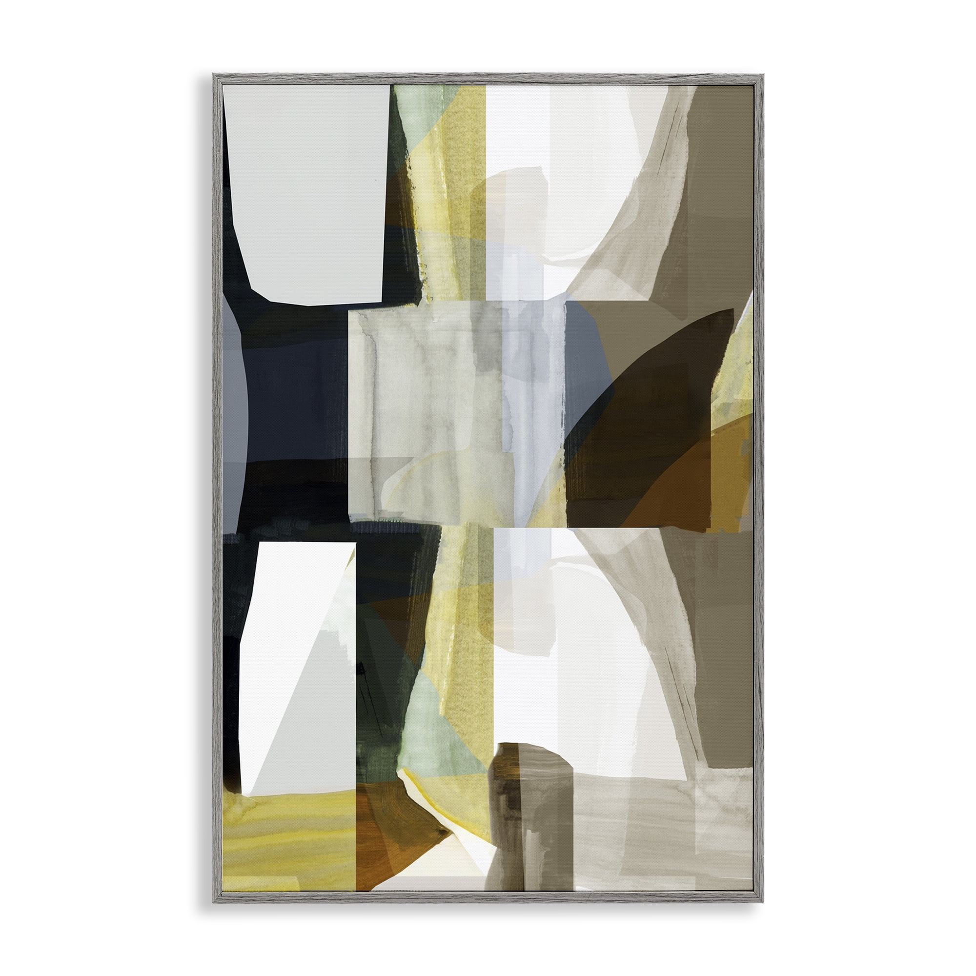 Stupell Industries Geometric with White Blocks Abstract Painting Gray Framed Art Print Wall Art, 16 x 24
